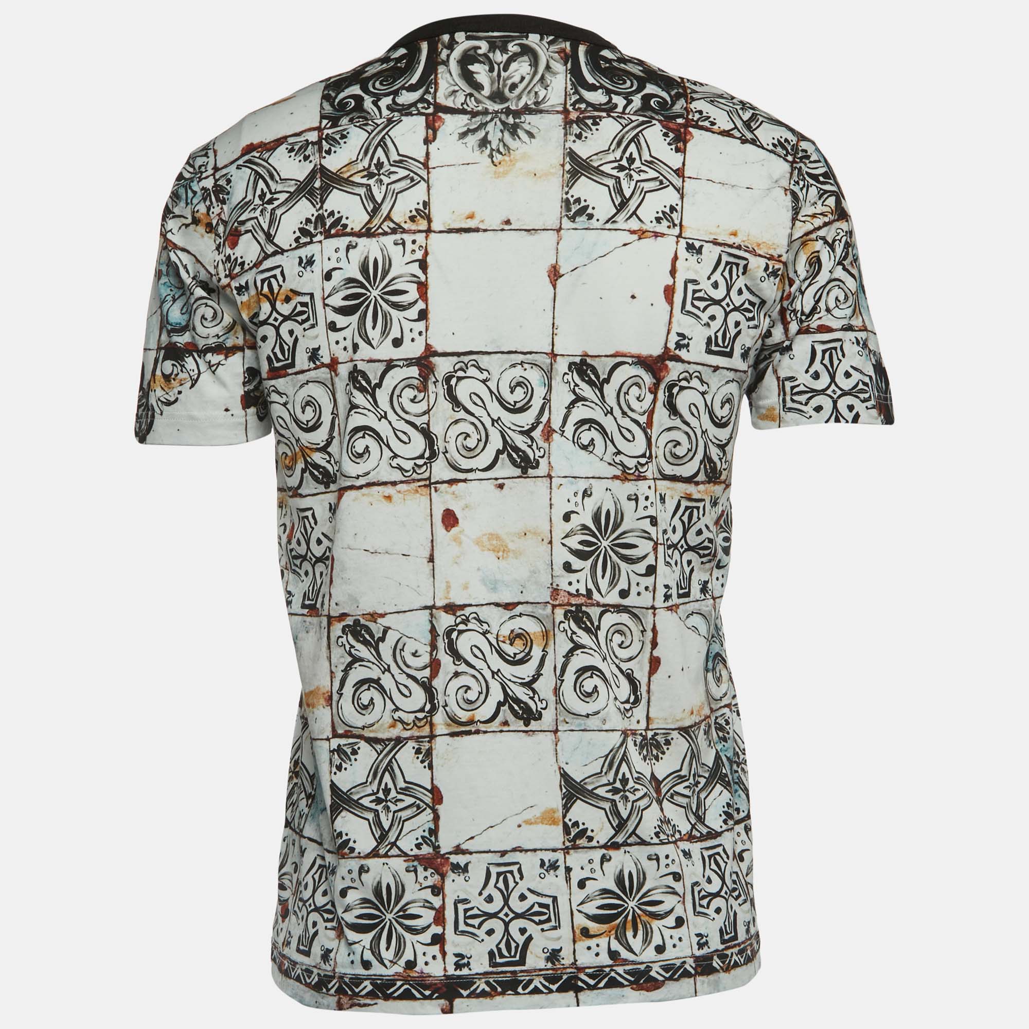 

Dolce & Gabbana White All-Over Print Cotton Crew Neck T-Shirt, Black