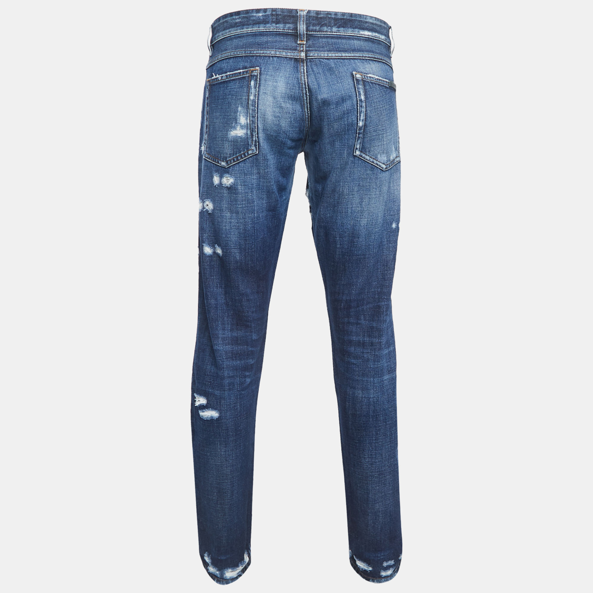 

Dolce & Gabbana Blue Ripped Denim 14 Gold Jeans  Waist 38