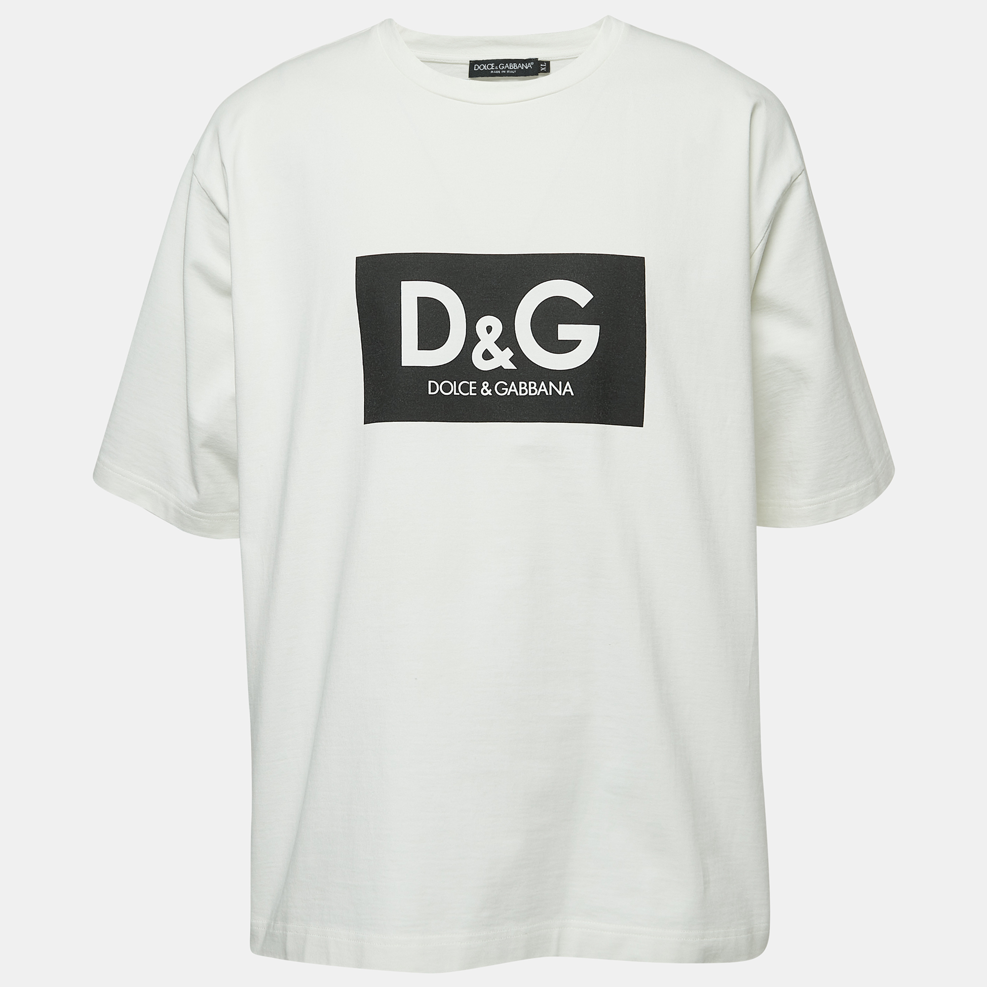 Pre Owned Dolce & Gabbana Off-White Cotton Logo Print Cotton Oversized T-Shirt XL