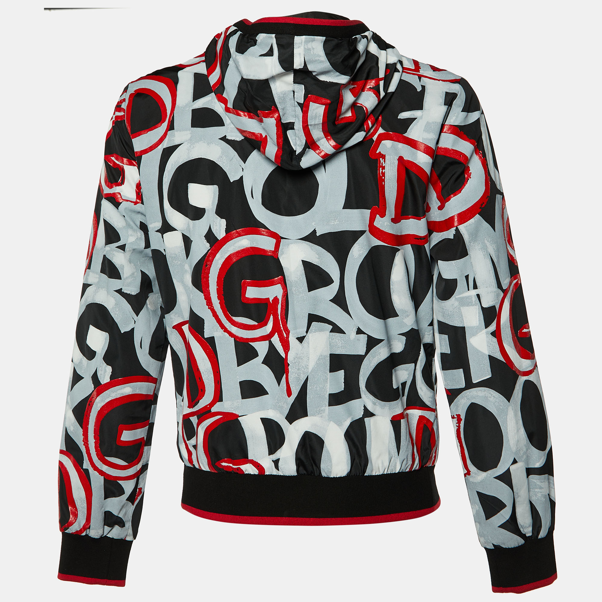 

Dolce & Gabbana Black Print Synthetic Zip Front Hooded Jacket