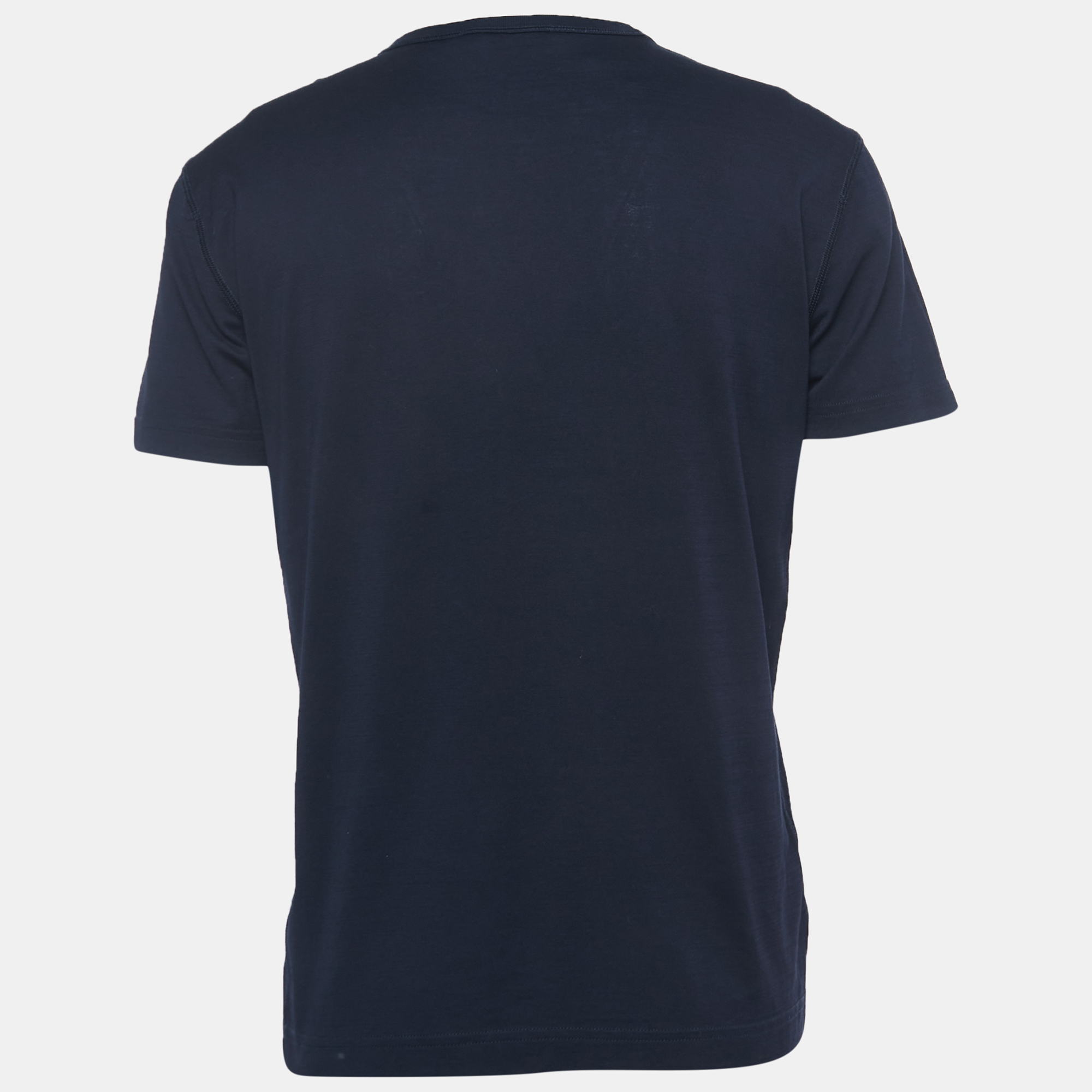 

Dolce & Gabbana Navy Blue Cotton Logo Applique Half Sleeve T-Shirt