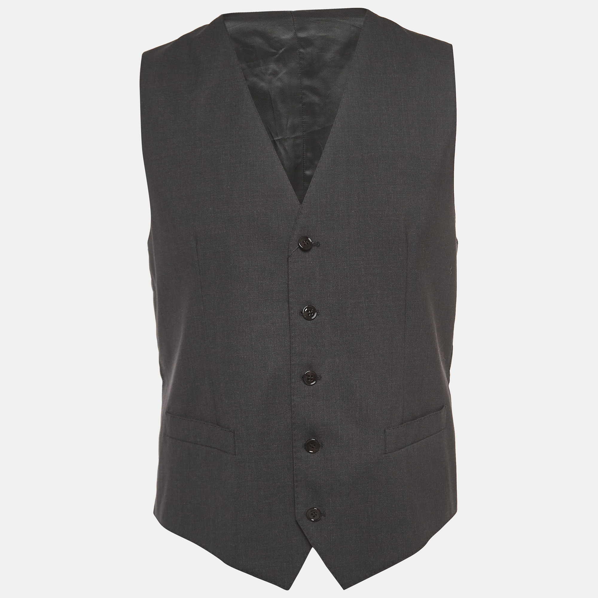 Pre-owned Dolce & Gabbana Charcoal Grey Wool Tailored Waistcoat M