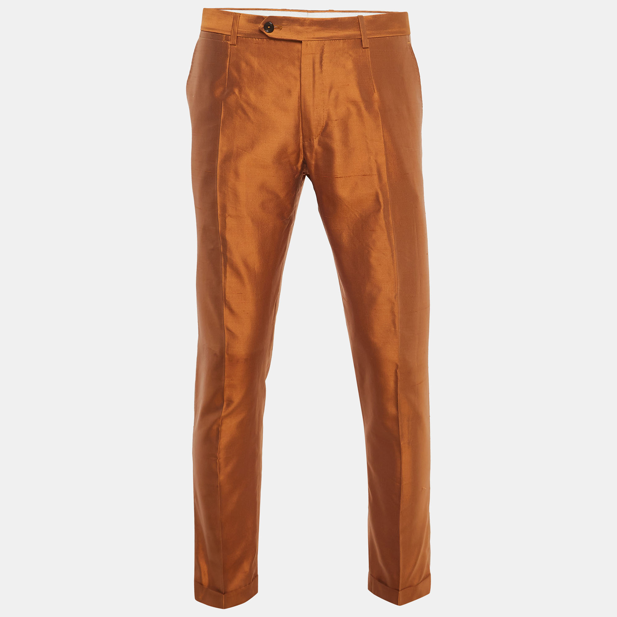 

Dolce & Gabbana Orange Raw Silk Tailored Trousers
