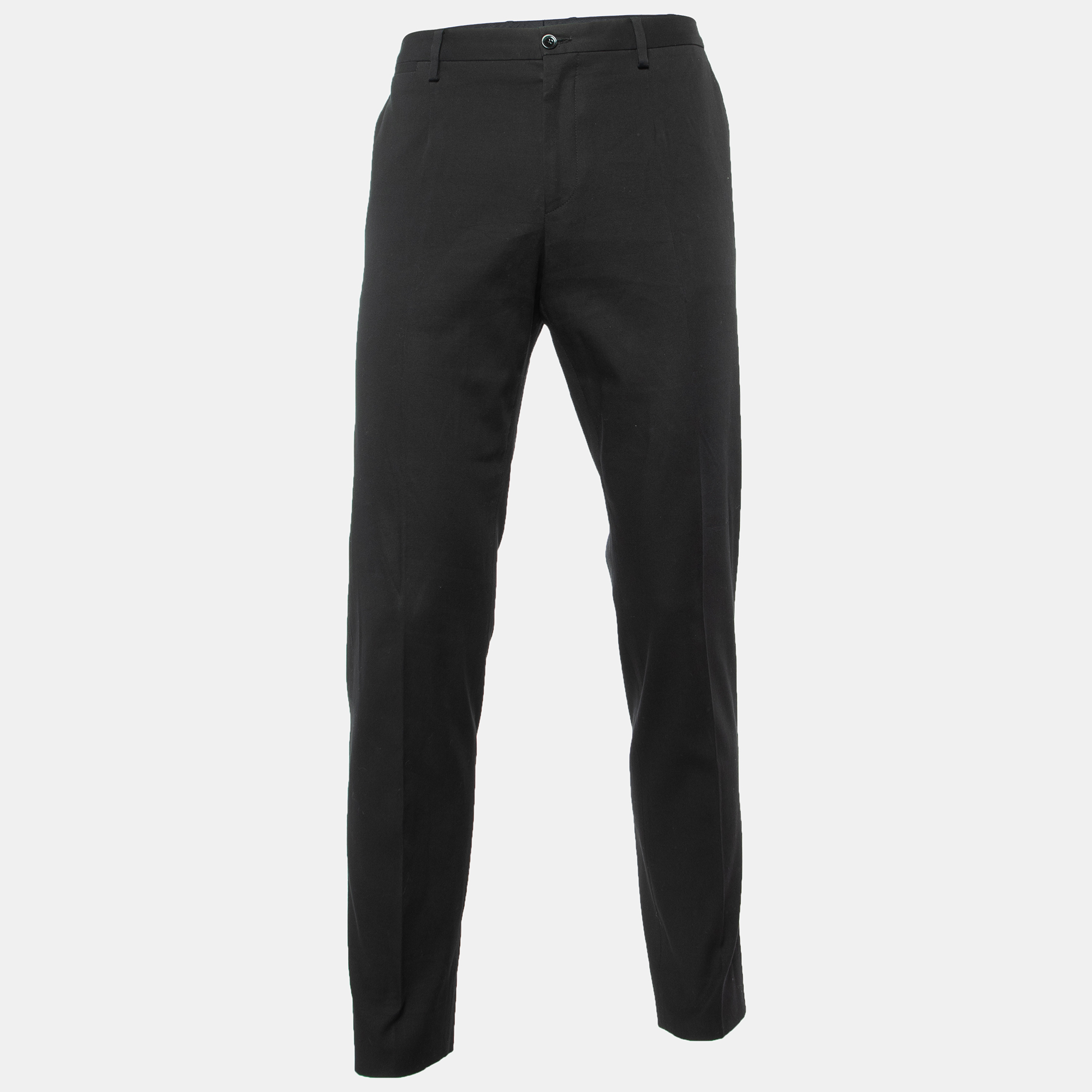Pre-owned Dolce & Gabbana Black Wool Regular Fit Trousers M