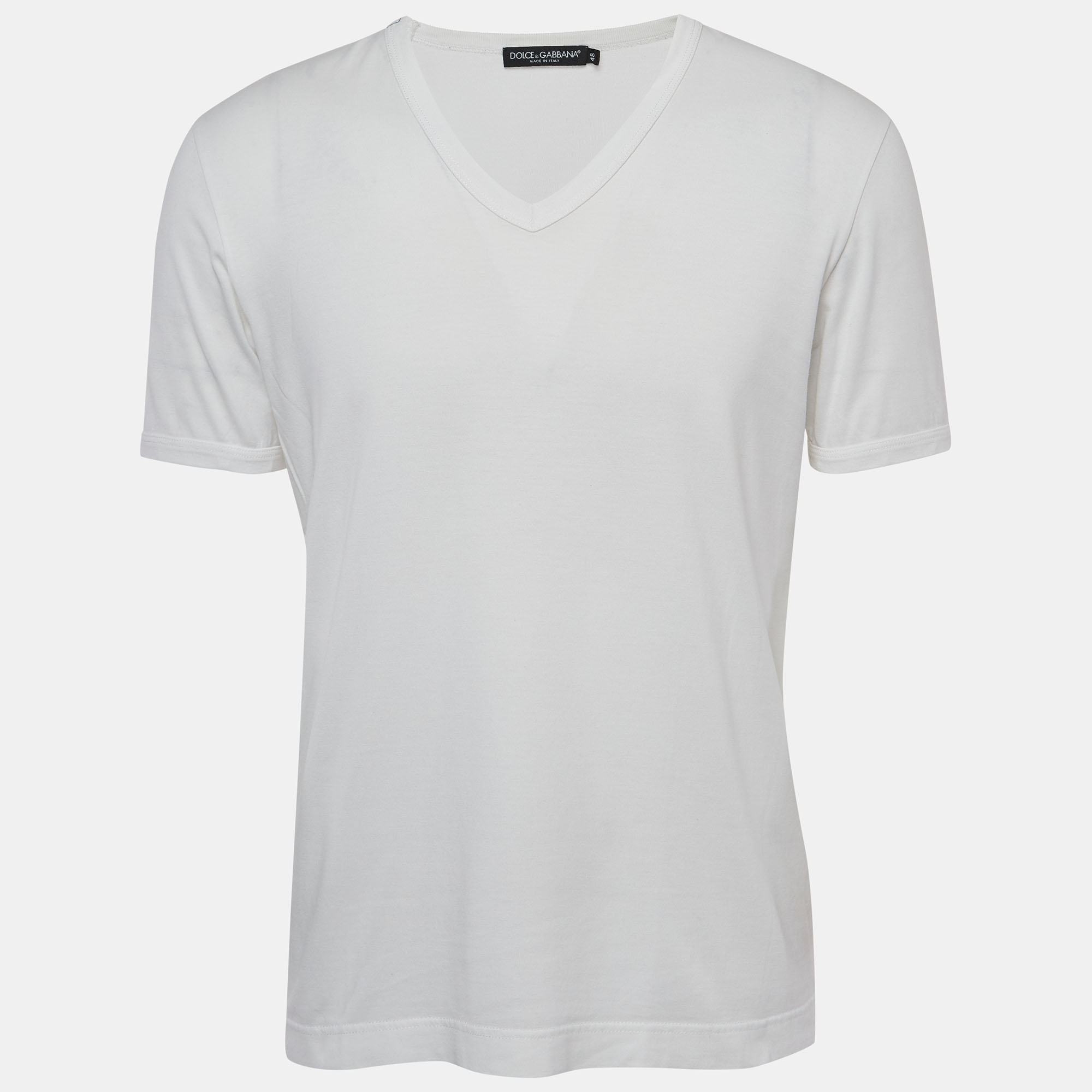 

Dolce & Gabbana White Cotton V-Neck T-Shirt