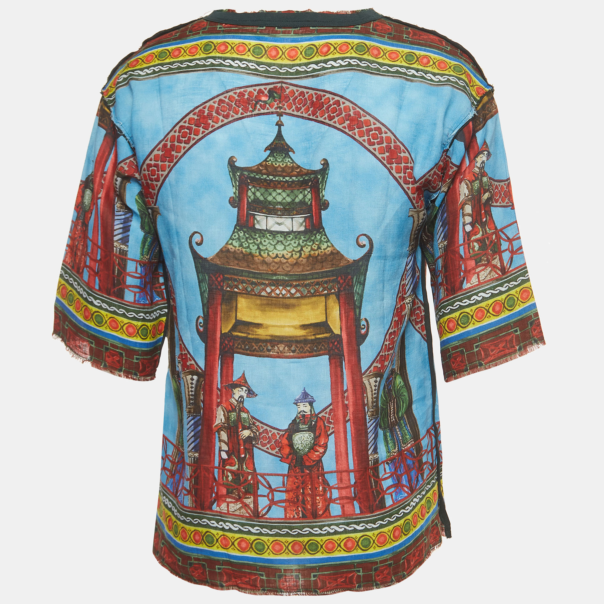 

Dolce&Gabbana Multicolor Print Linen Half Sleeve Shirt