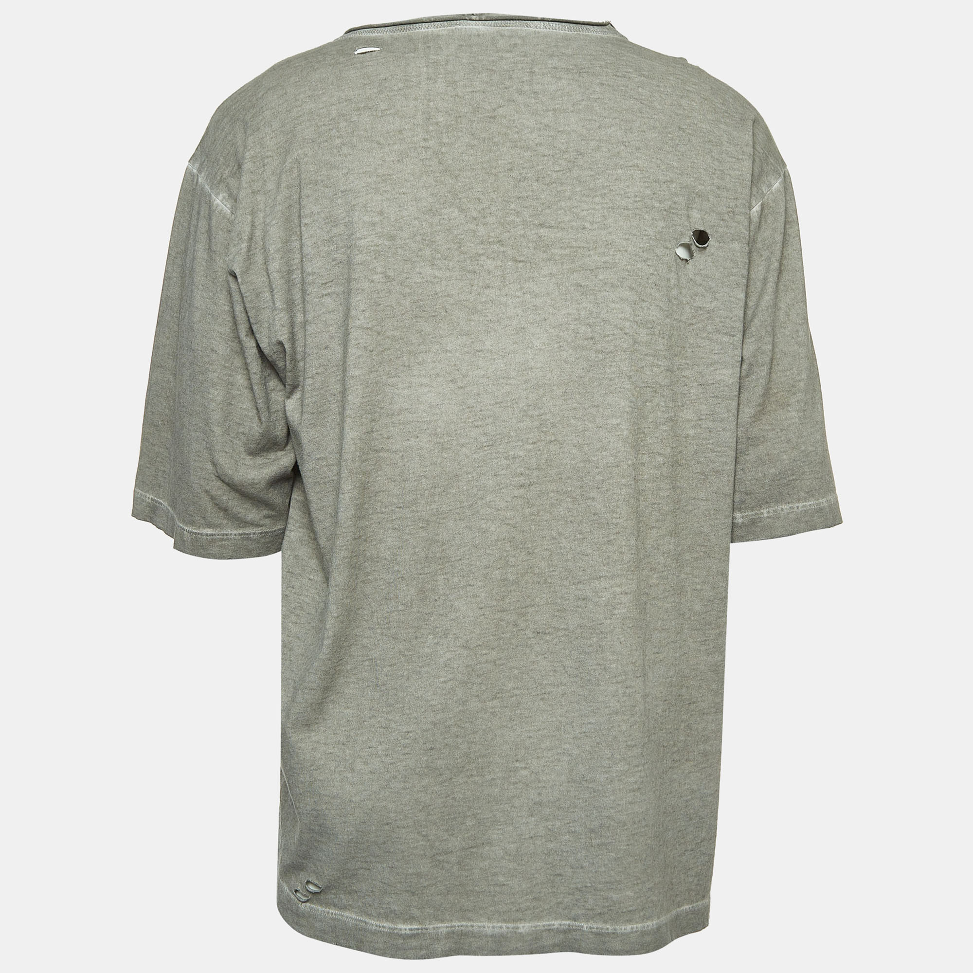 

Dolce & Gabbana Grey Logo Print Distressed Cotton Half Sleeve T-Shirt