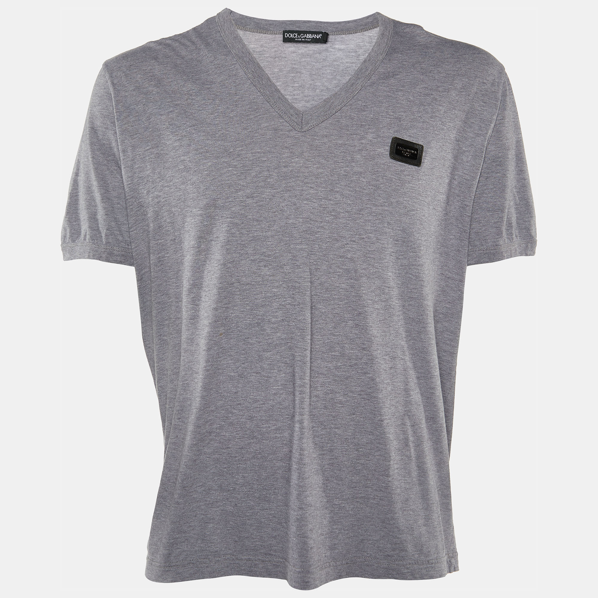 

Dolce & Gabbana Grey Cotton Knit V-Neck T-Shirt
