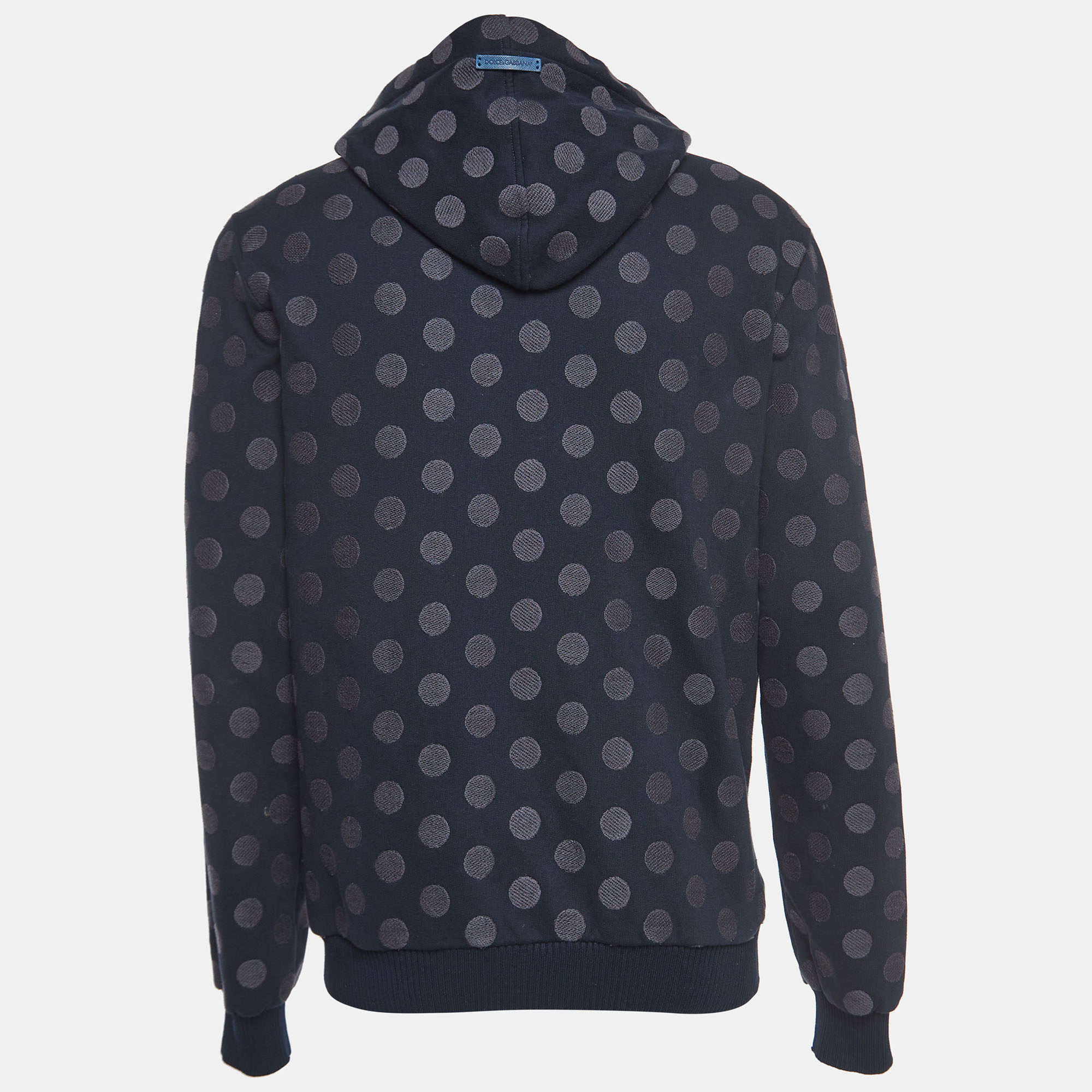 

Dolce & Gabbana Navy Blue Polka Dotted Cotton Zip Front Hooded Jacket