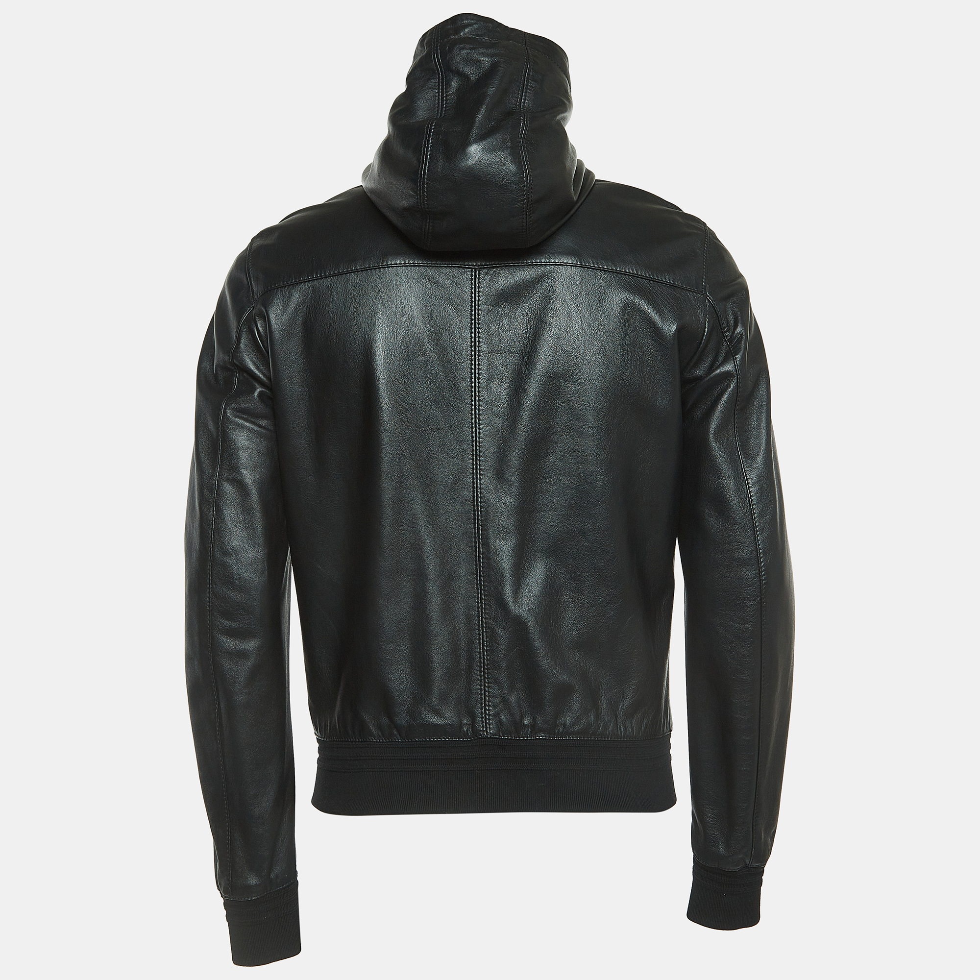 

Dolce & Gabbana Black Logo Embroidered Leather Hoodie