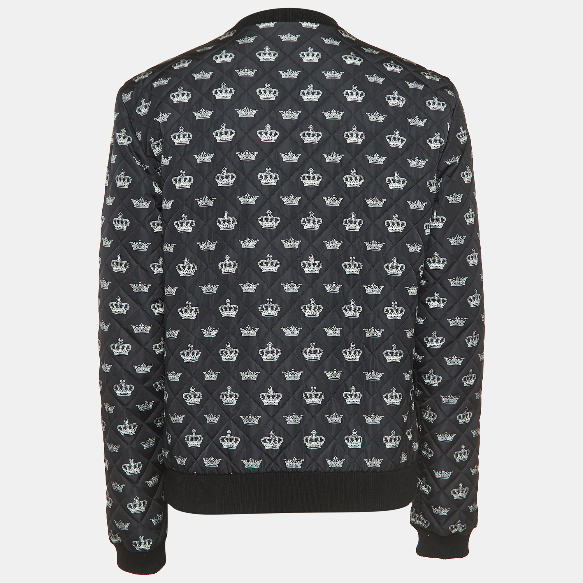 

Dolce & Gabbana Black Crown Print Quilt Stitch Nylon Bomber Jacket