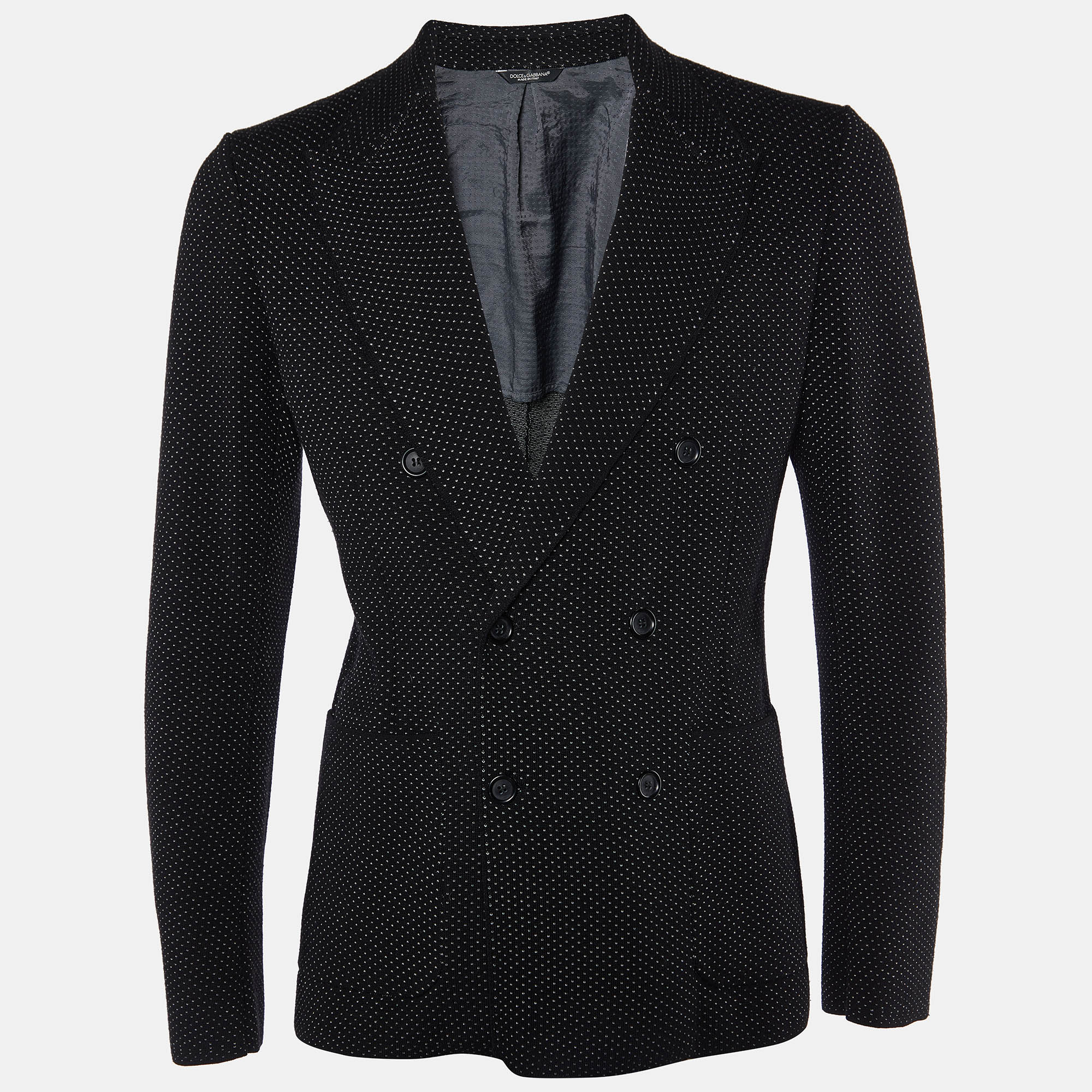 Pre-owned Dolce & Gabbana Black Micro Pattern Wool & Silk Double Breasted Jacket M