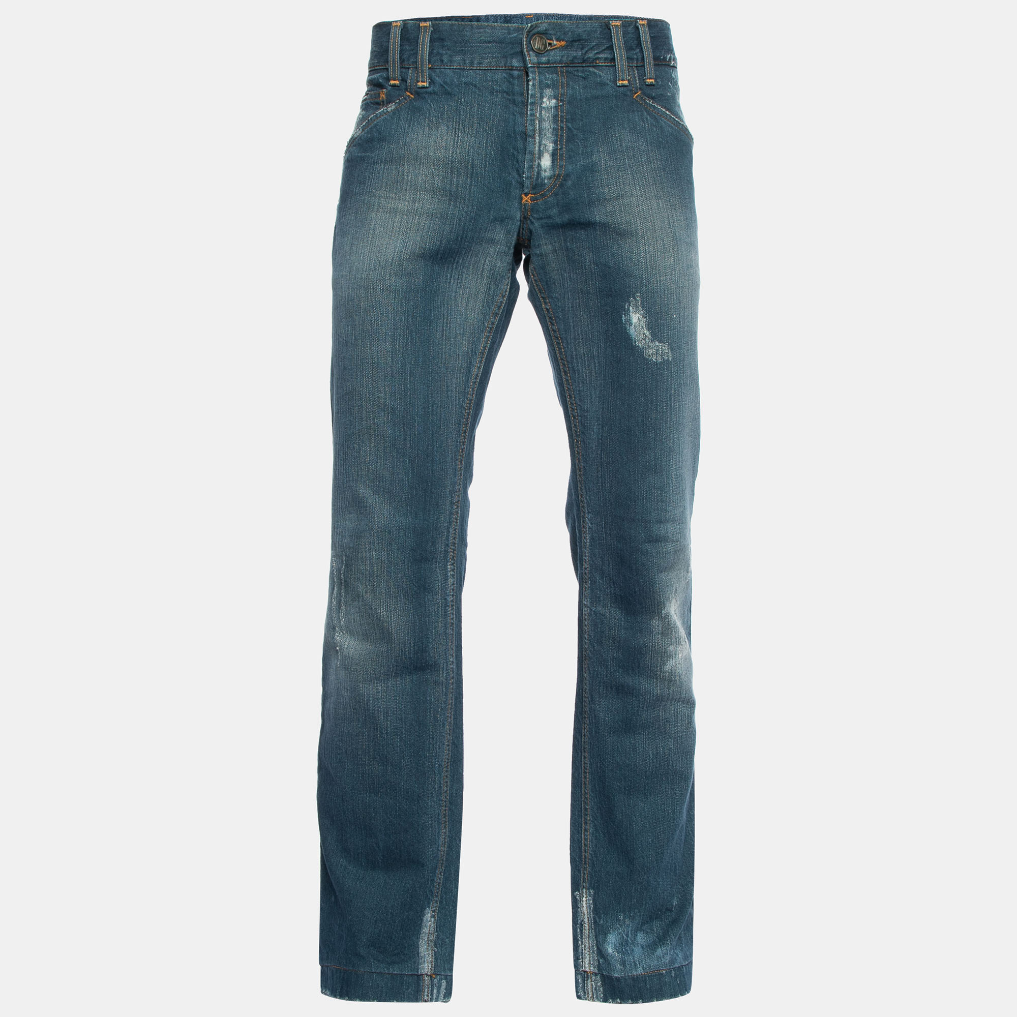 Pre-owned Dolce & Gabbana Blue Distressed Denim Classic 14 Fit Jeans L/waist 38"