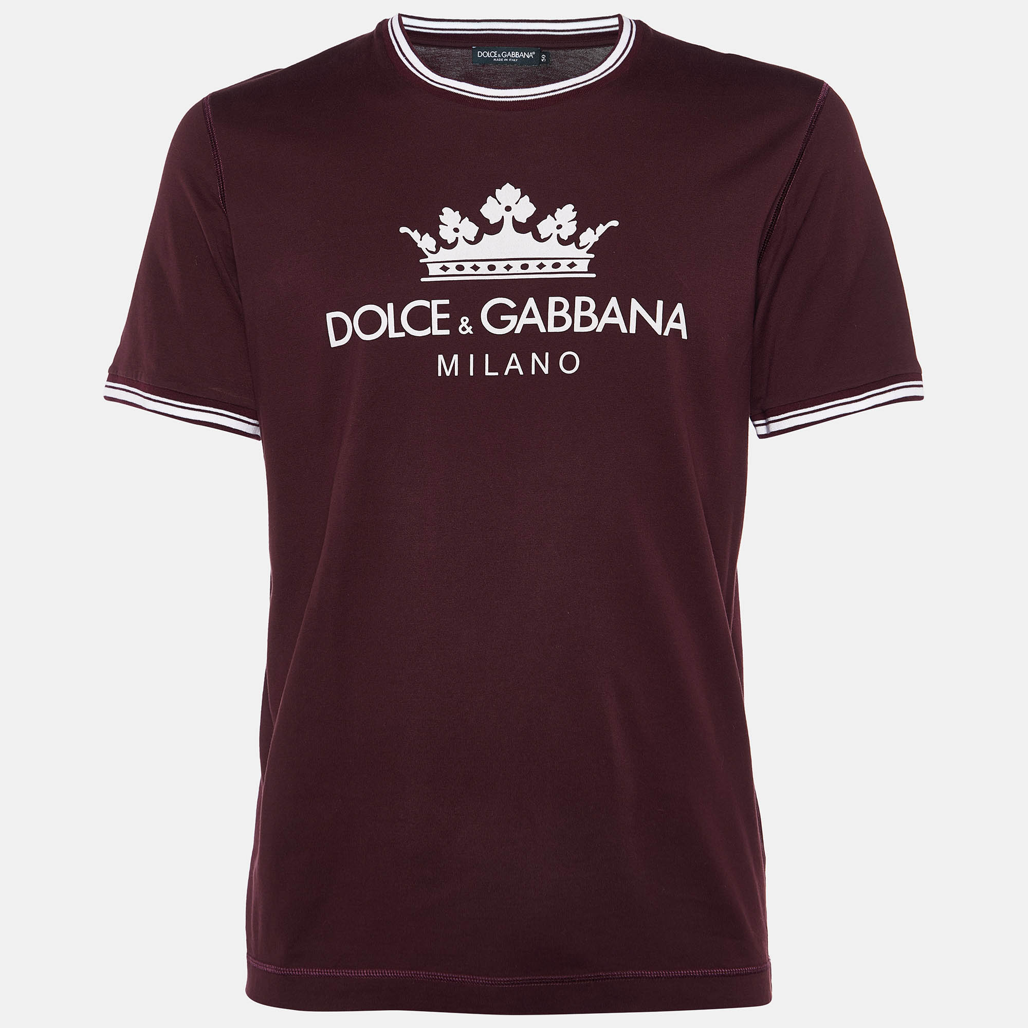 

Dolce & Gabbana Burgundy Logo Print Cotton Crew Neck T-Shirt L