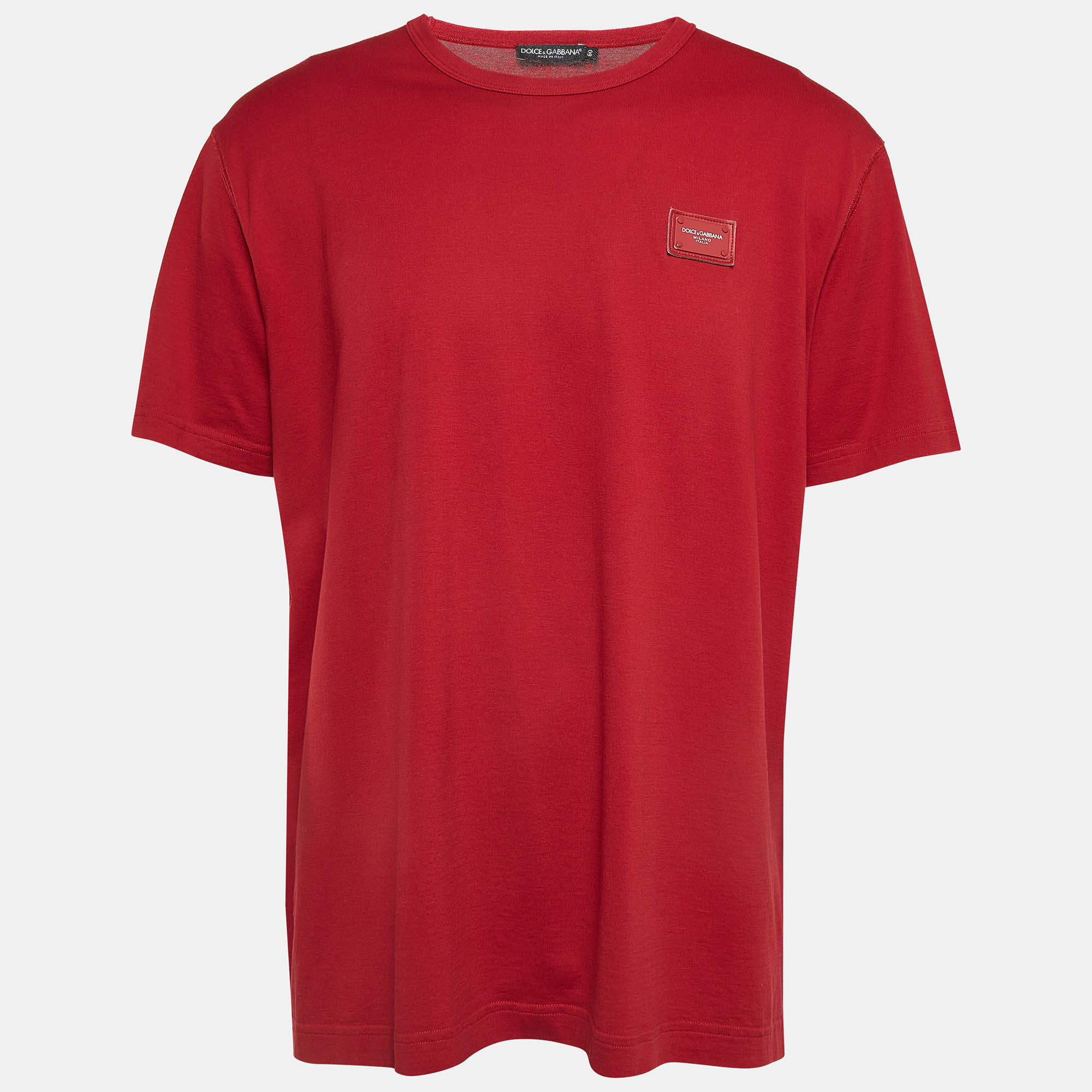 

Dolce & Gabbana Red Cotton Knit Logo Patch Round Neck Tshirt XXXL