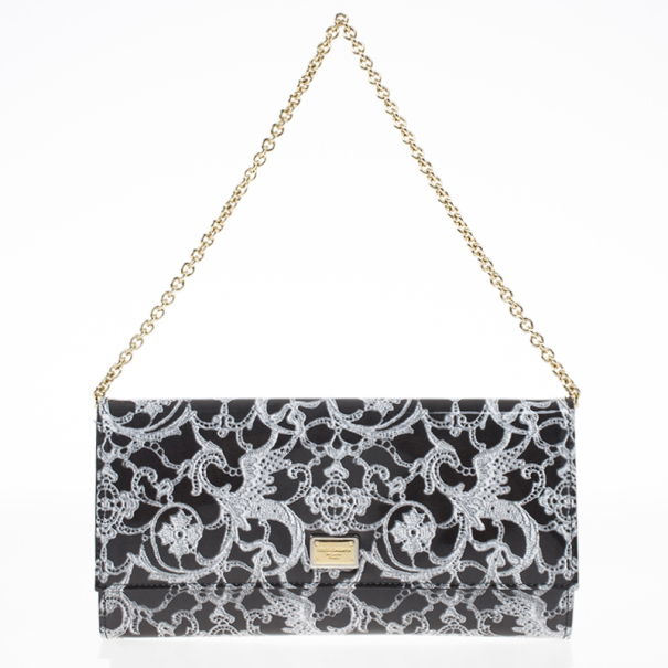 مملوكة مسبقًا Dolce and Gabbana Lace-Print Patent Leather Clutch
