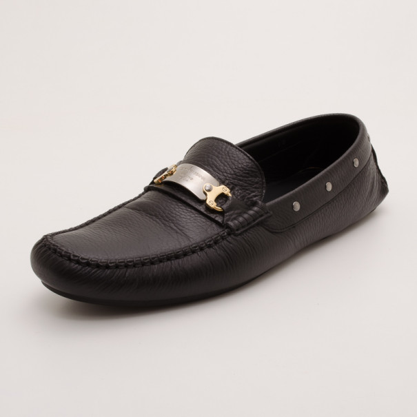 Pre Owned Dolce and Gabbana Black Leather Loafers Size 44