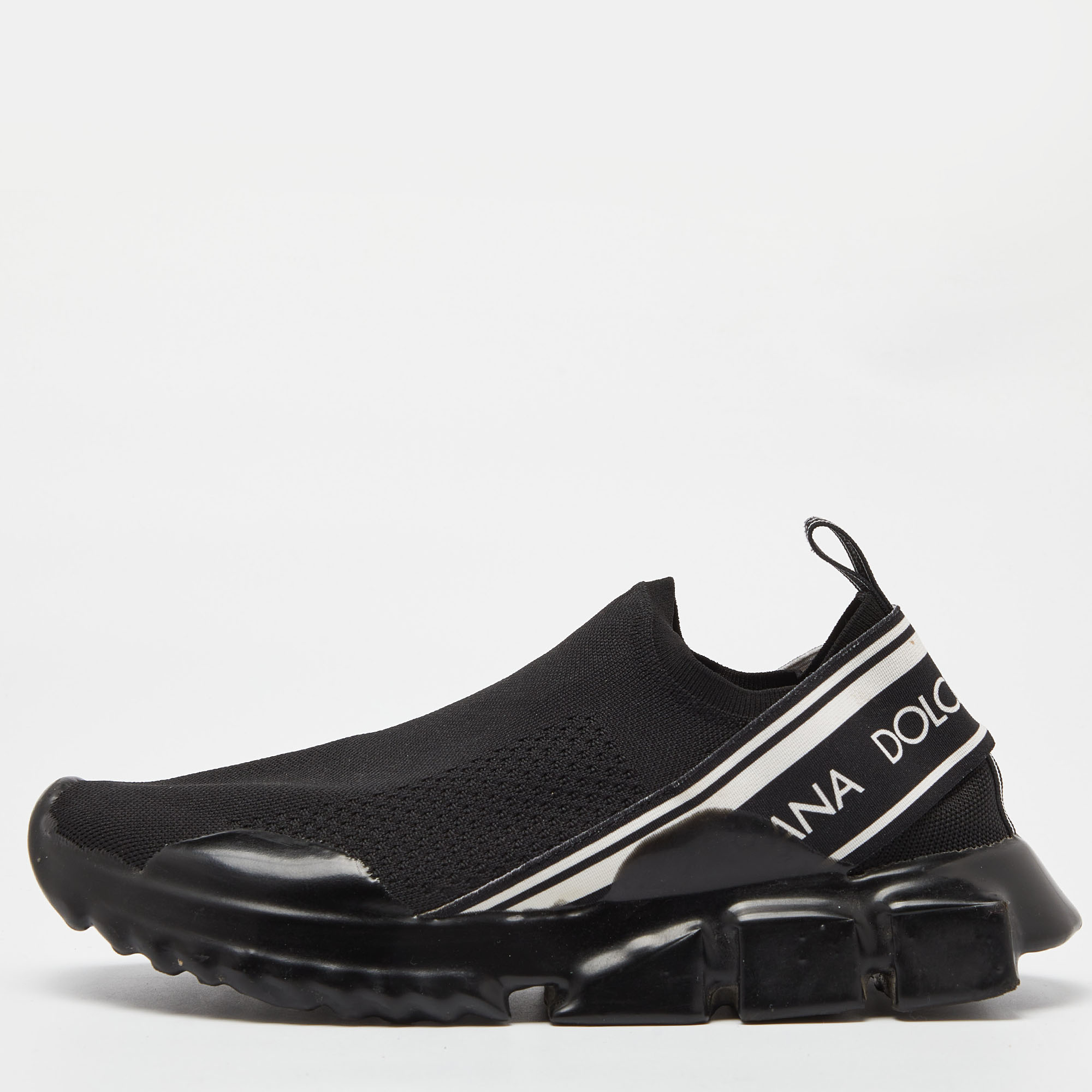 

Dolce and Gabbana Black/White Mesh Sorrento Slip On Sneakers Size