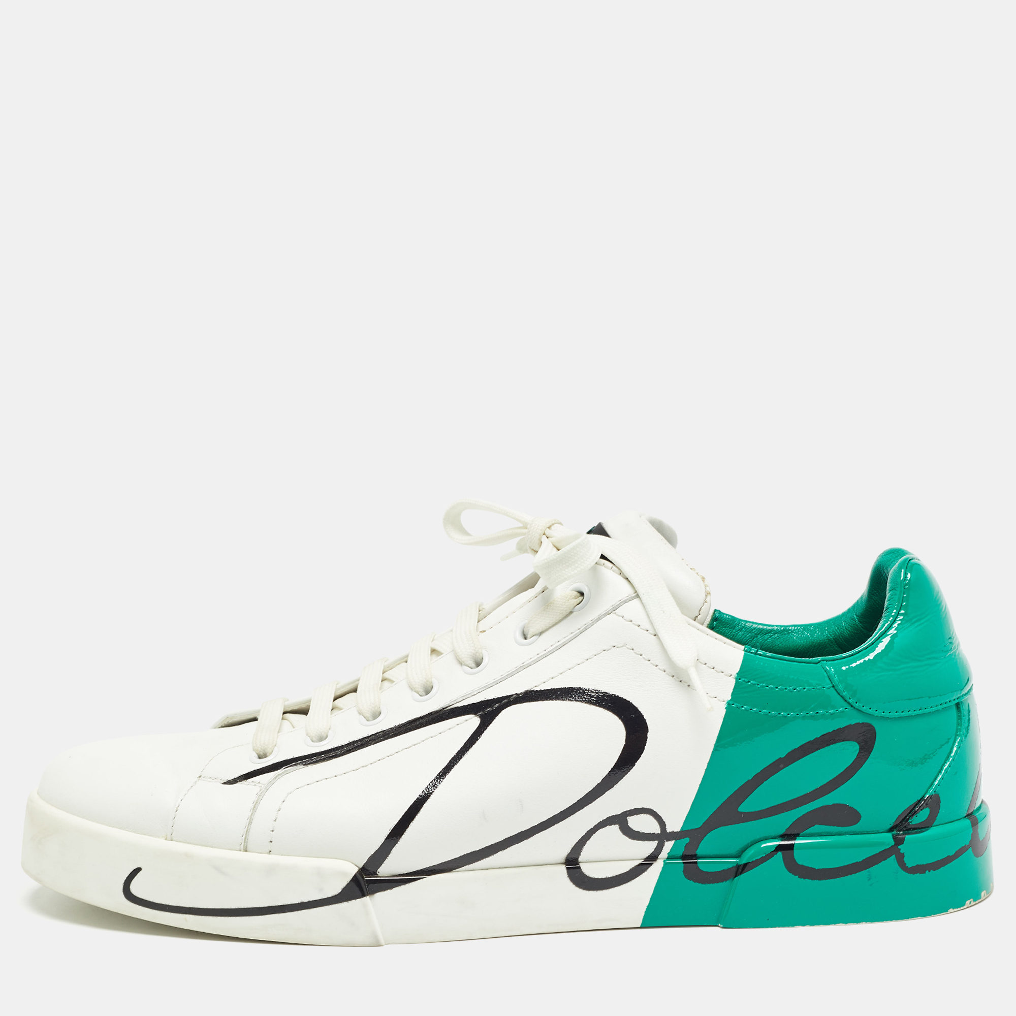 

Dole & Gabbana White/Green Leather Portofino Sneakers Size 45