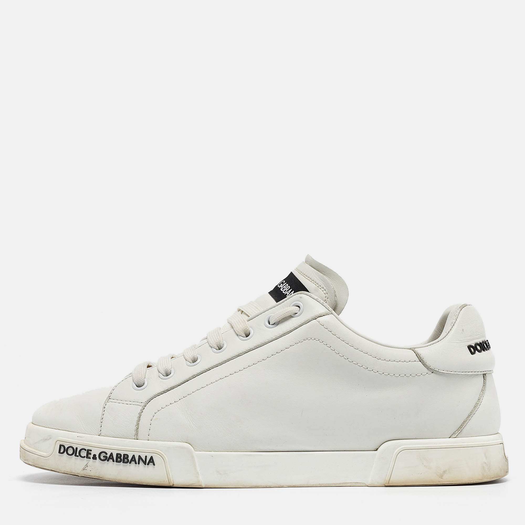 

Dolce & Gabbana White Leather Portofino Logo Detail Sneakers Size 42.5