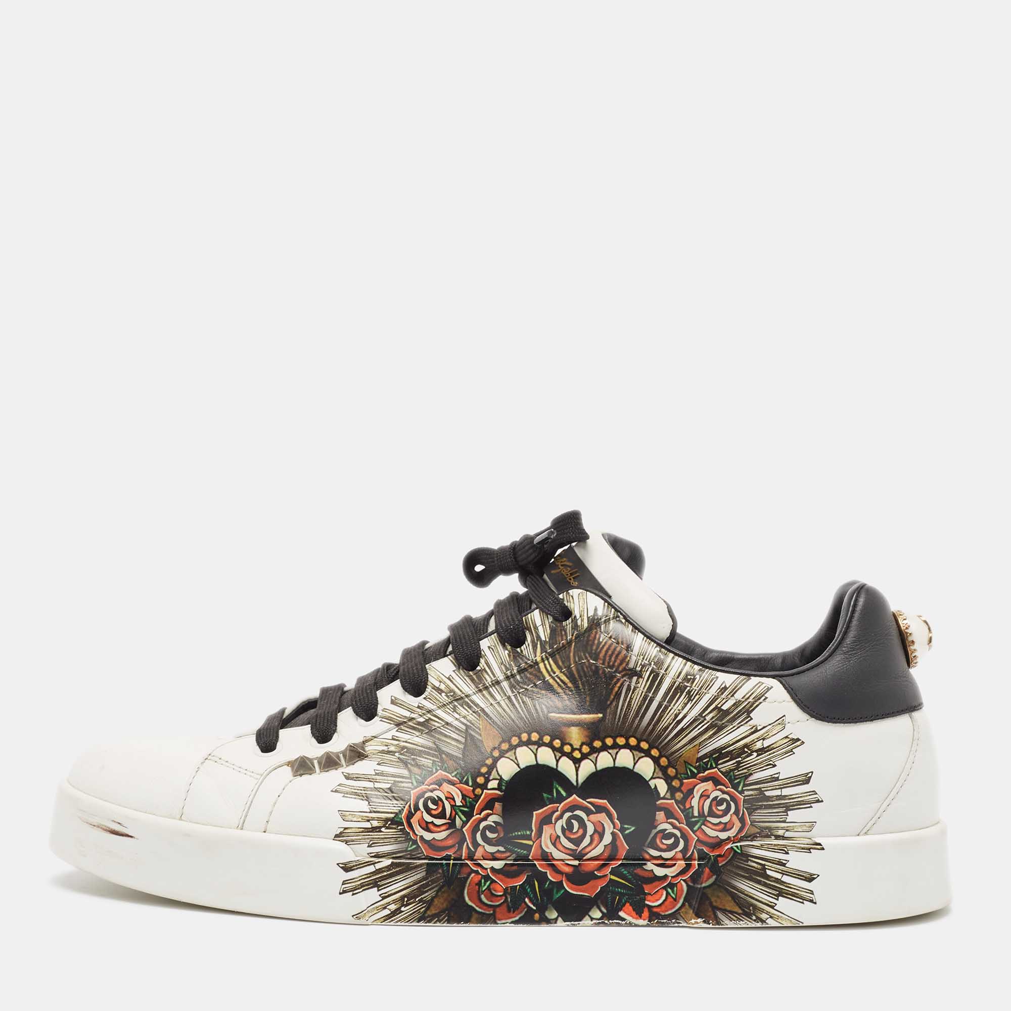 

Dolce & Gabbana White Leather Portofino Lace Up Sneakers Size