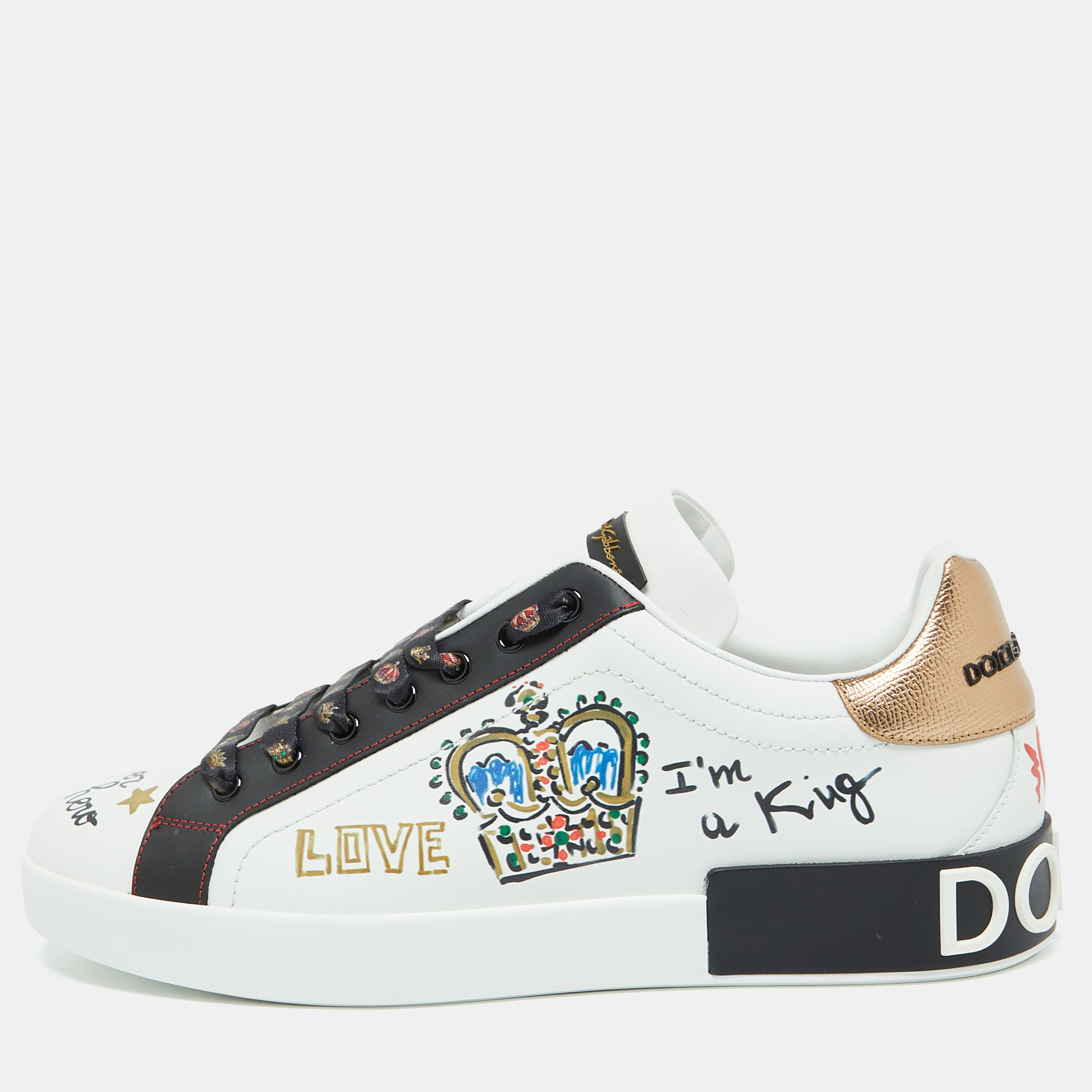 

Dolce & Gabbana White Leather Crown Patch Lace Up Sneakers Size, Multicolor