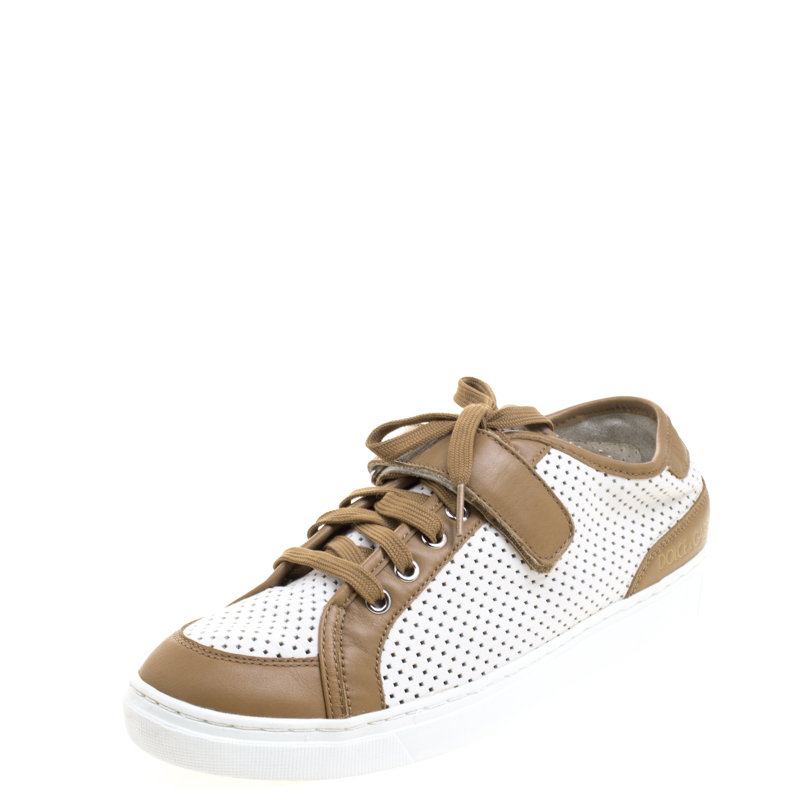Pre Owned Dolce and Gabbana Two Tone Perforated Leather Sneakers Size 40