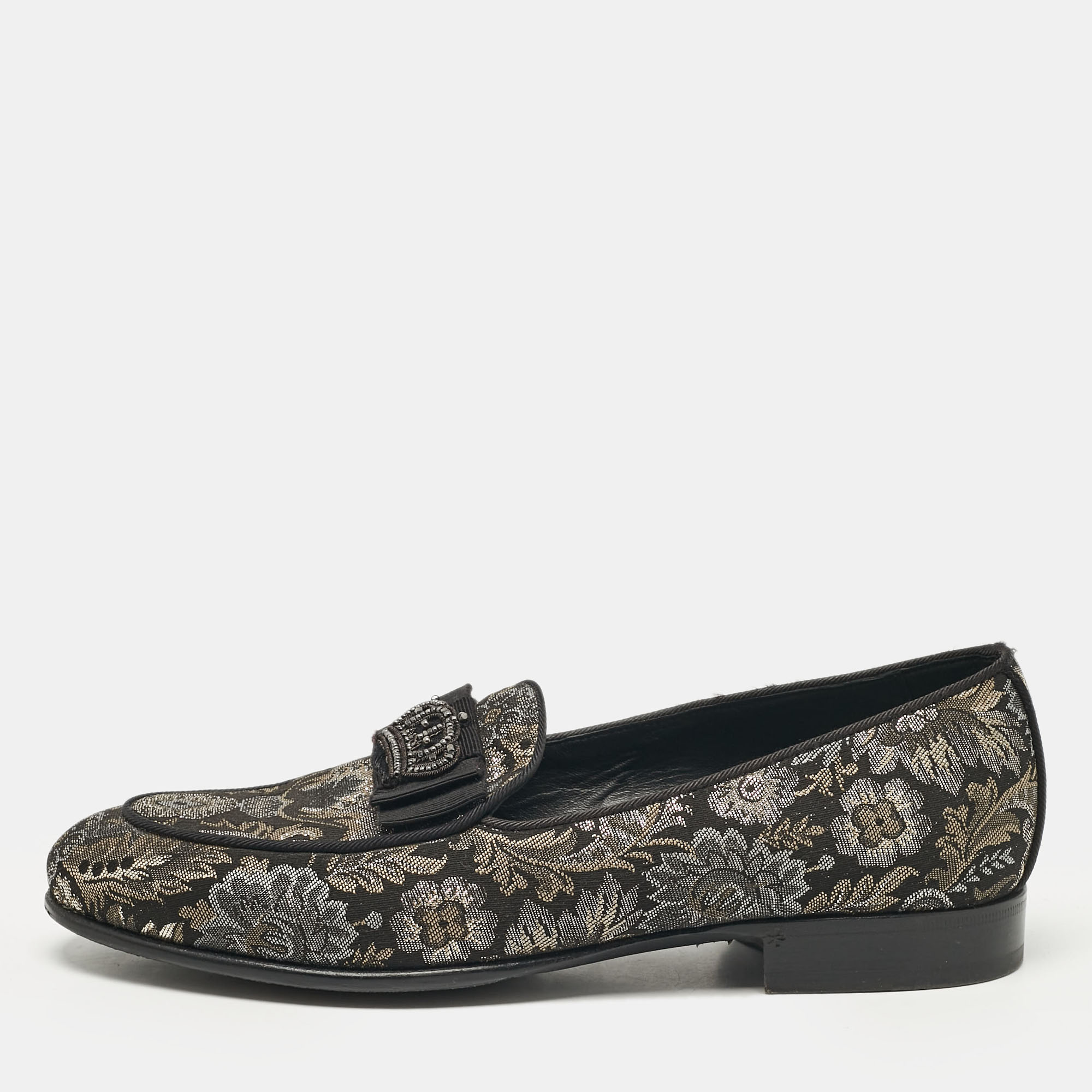 

Dolce & Gabbana Black/Metallic Brocade Fabric Loafers 39.5