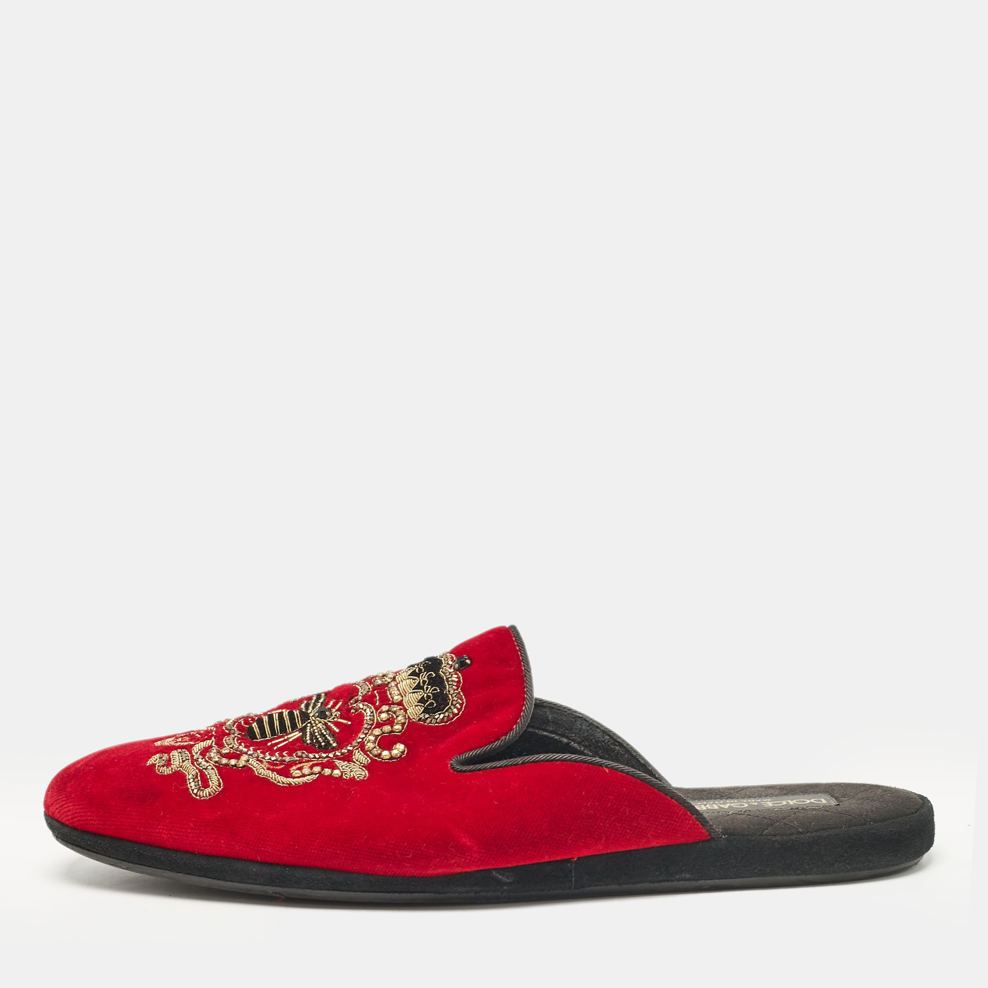 

Dolce & Gabbana Red Velvet Embroidered Mules Size 41