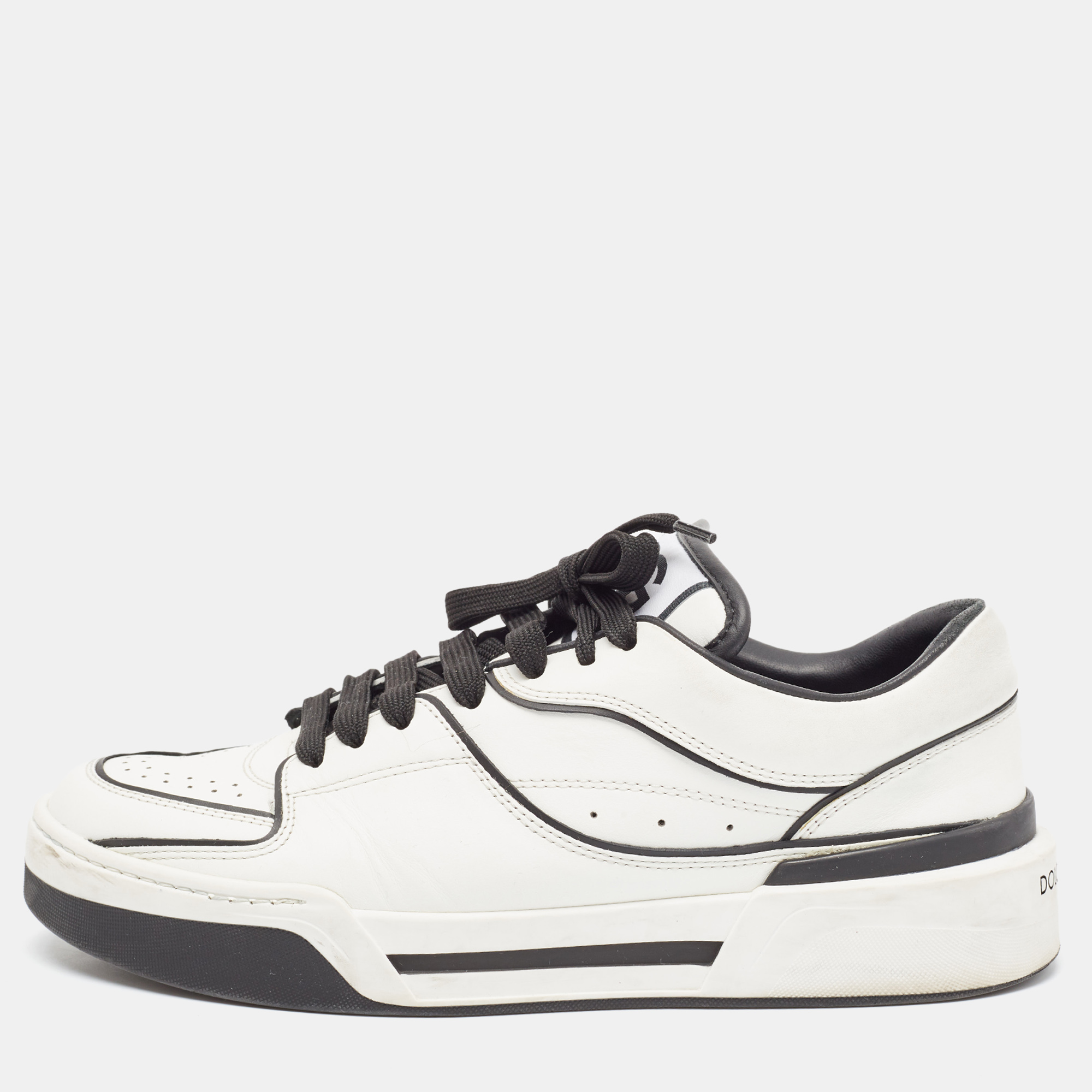 

Dolce & Gabbana White/Black Leather New Roma Sneakers Size 40.5