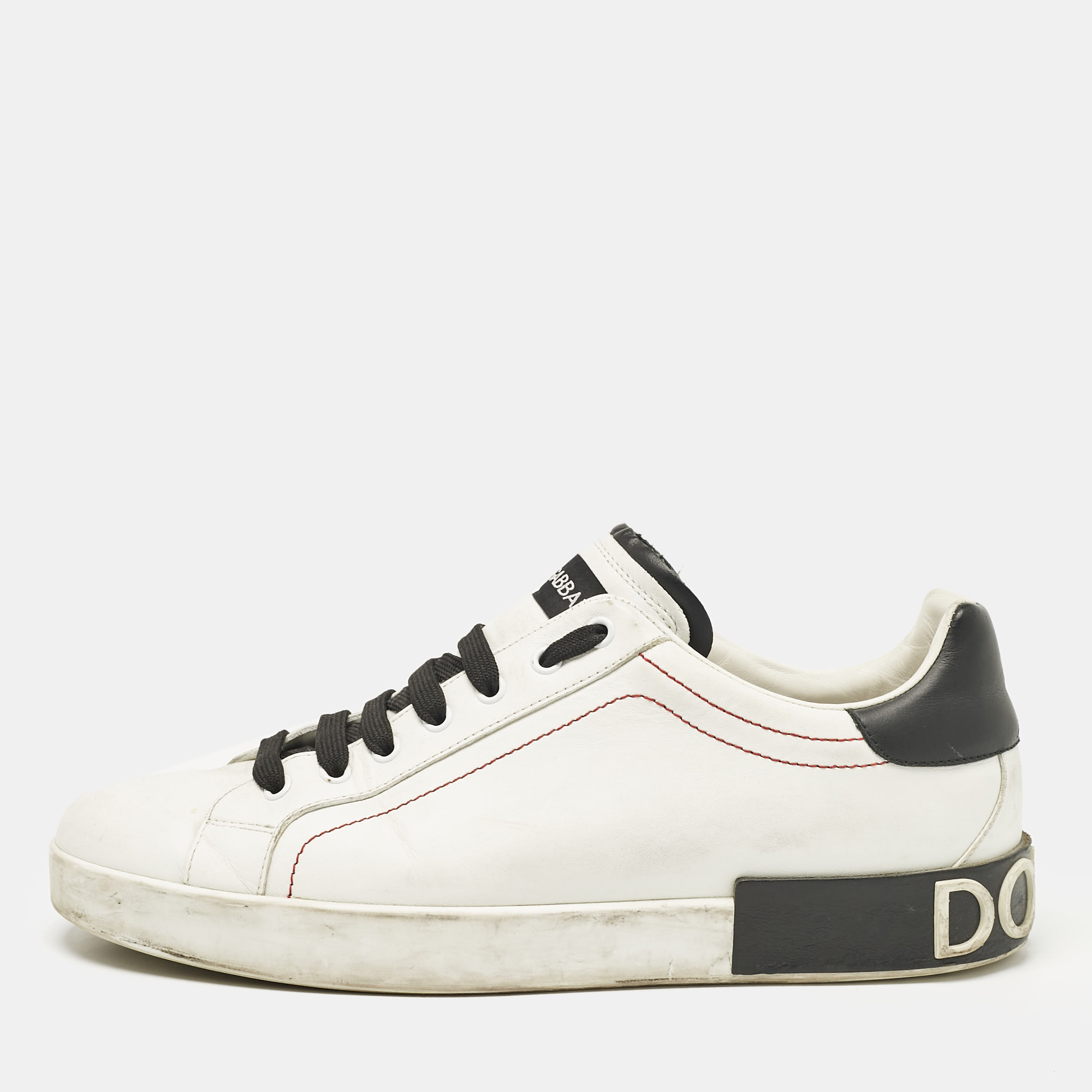 

Dolce & Gabbana White/Black Leather Portofino Sneakers Size 44