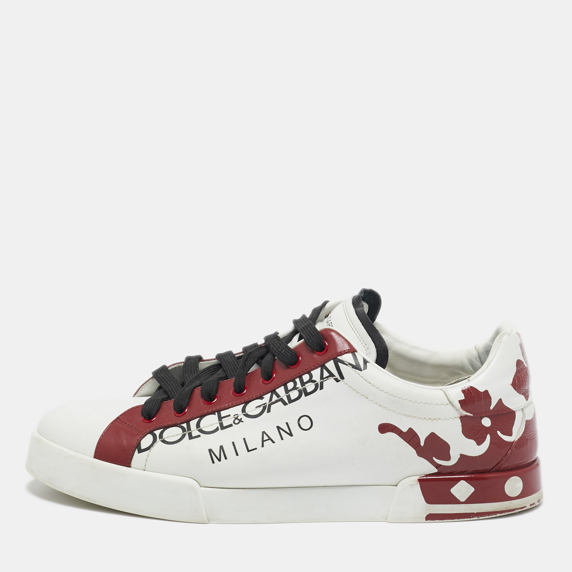 

Dolce & Gabbana White/Red Leather Portofino Sneakers Size 45