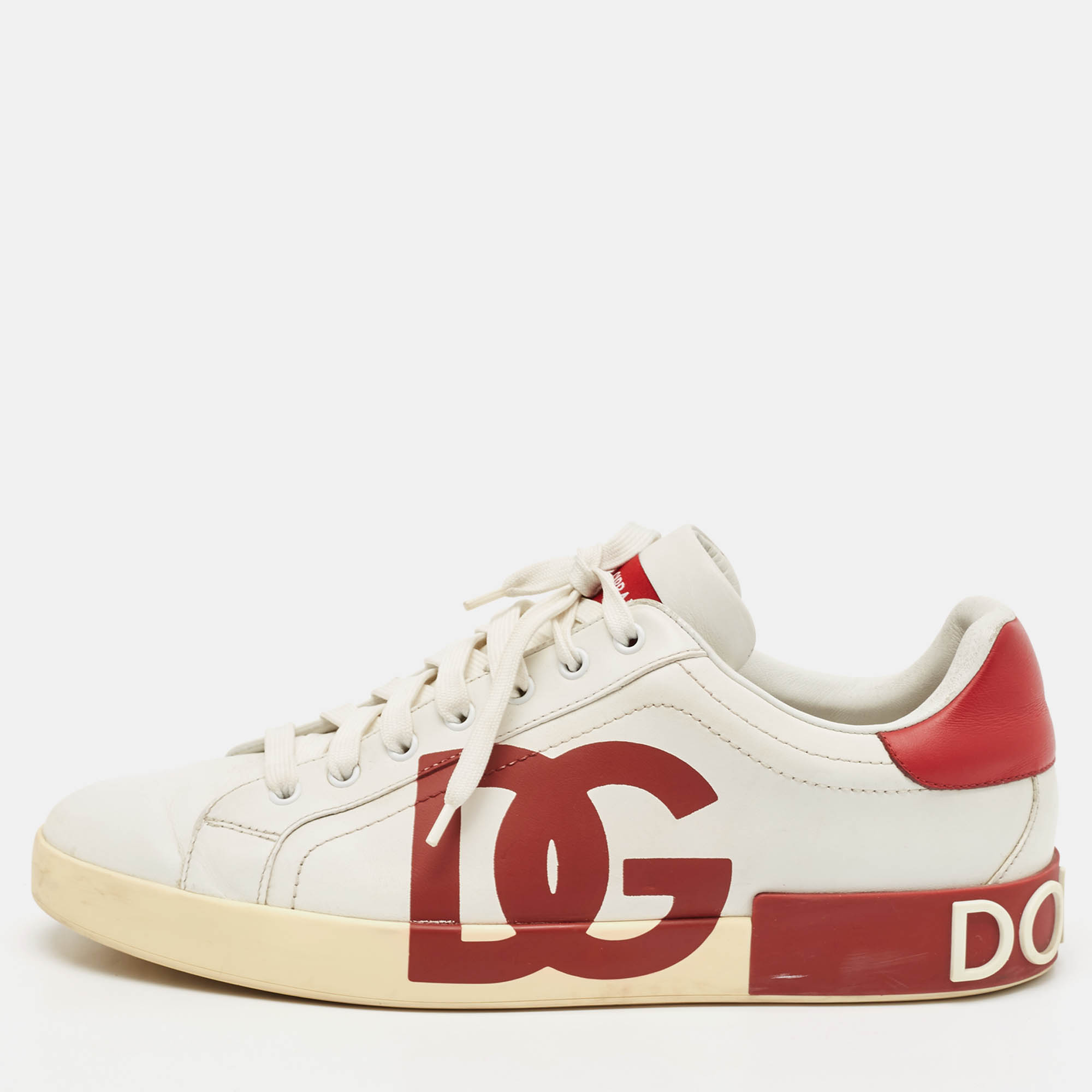 

Dolce & Gabbana White/Burgundy Leather Portifino Sneakers Size 44