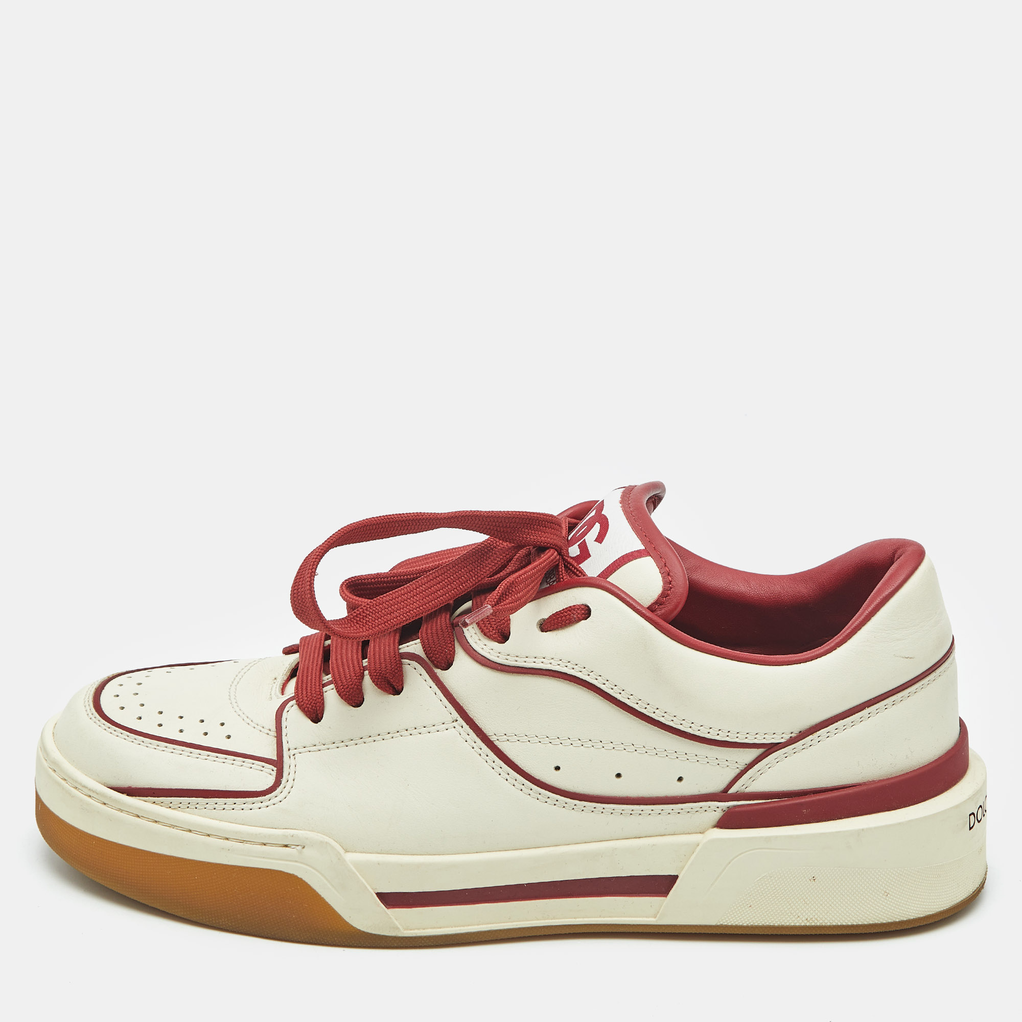 

Dolce & Gabbana Beige/Red Leather New Roma Sneakers Size 41