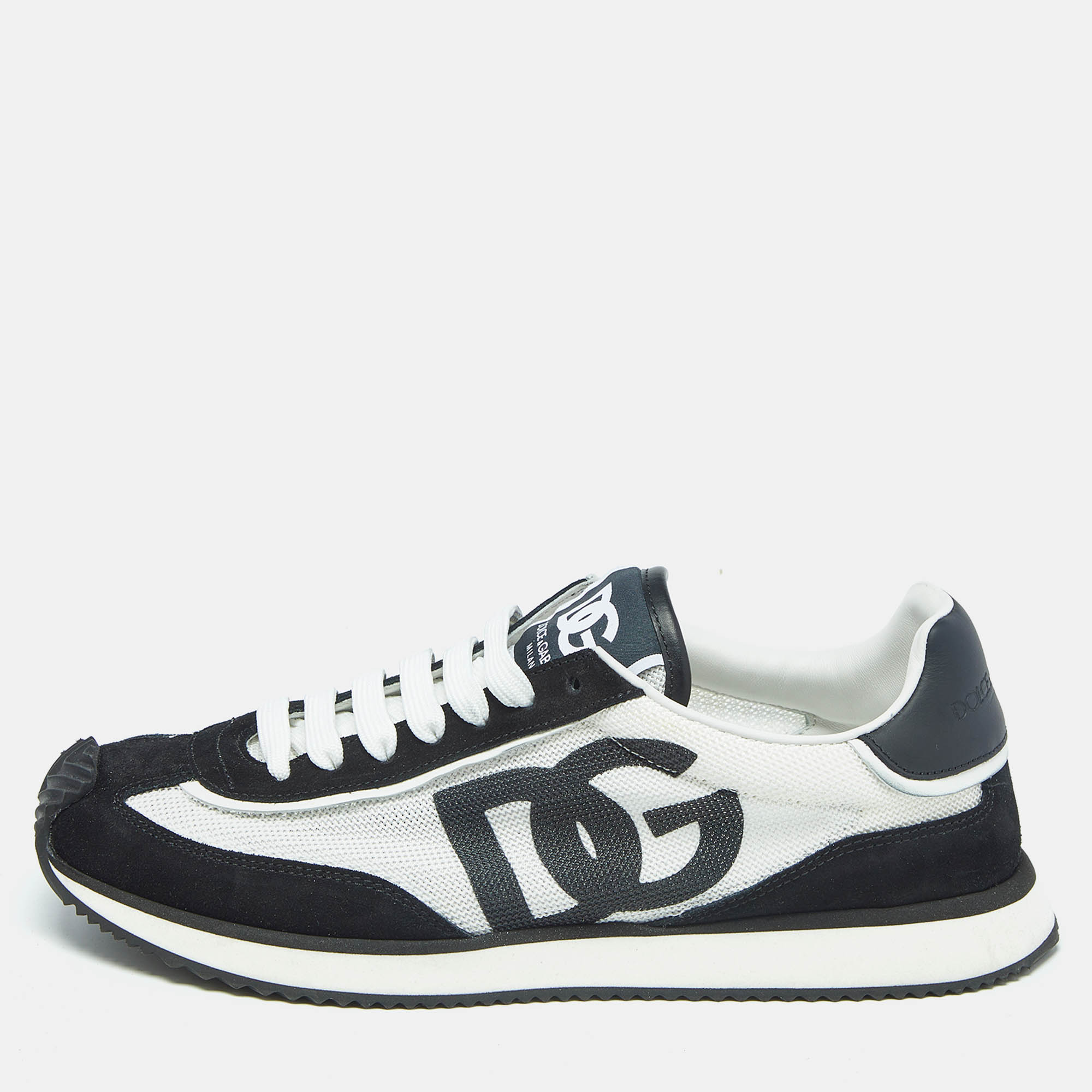 

Dolce & Gabbana Black/White Mesh and Suede DG Low Top Sneakers Size