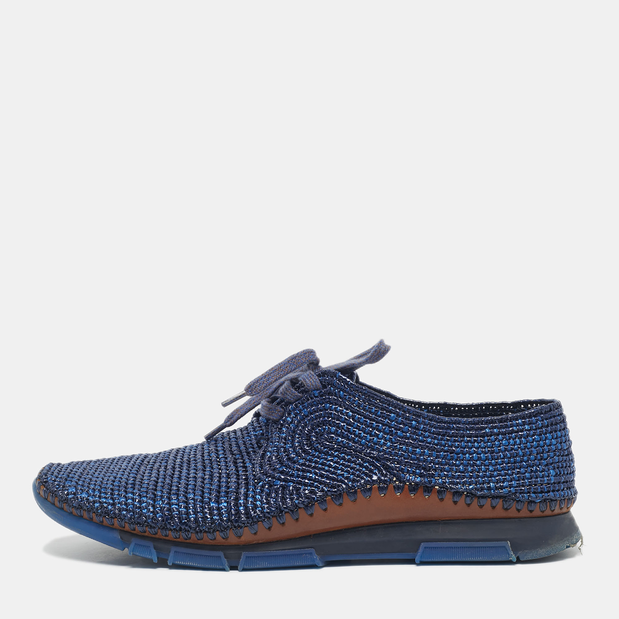 

Dolce & Gabbana Navy Blue Woven Raffia Low Top Sneakers Size