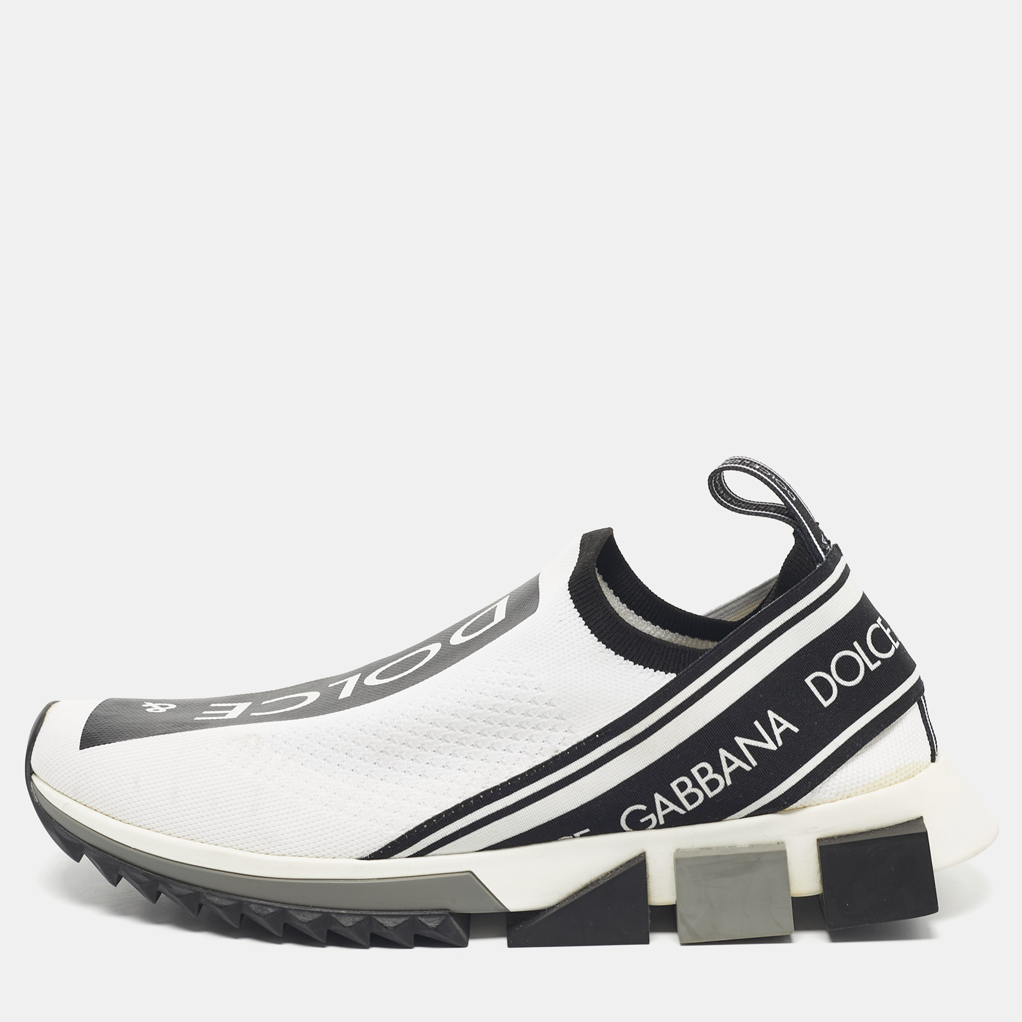 

Dolce & Gabbana Black/White Knit Fabric Sorrento Slip On Sneakers Size