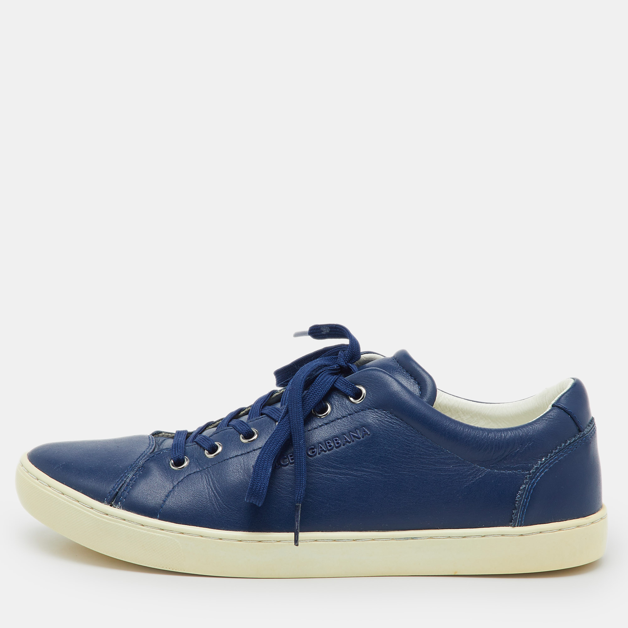 Dolce & Gabbana Blue Leather Low Top Sneakers Size 42
