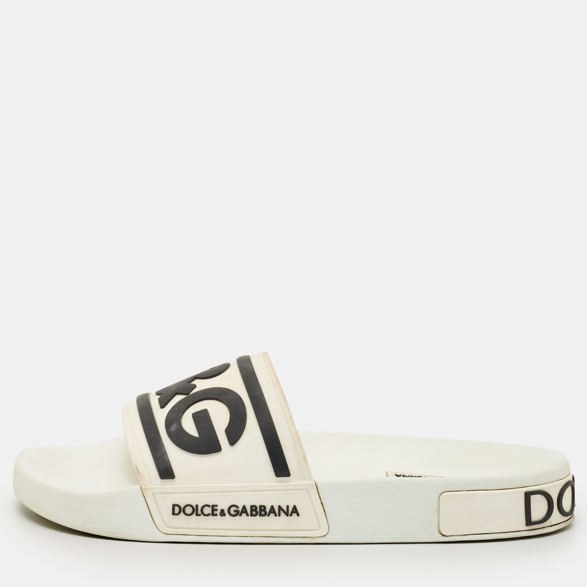 

Dolce & Gabbana White/Black Rubber Logo Flat Slides Size