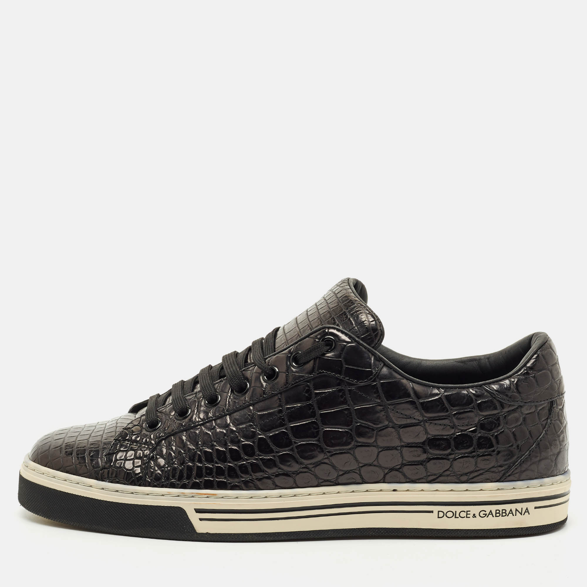 

Dolce & Gabbana Black Crocodile Leather Rome Lace Up Sneakers Size 44