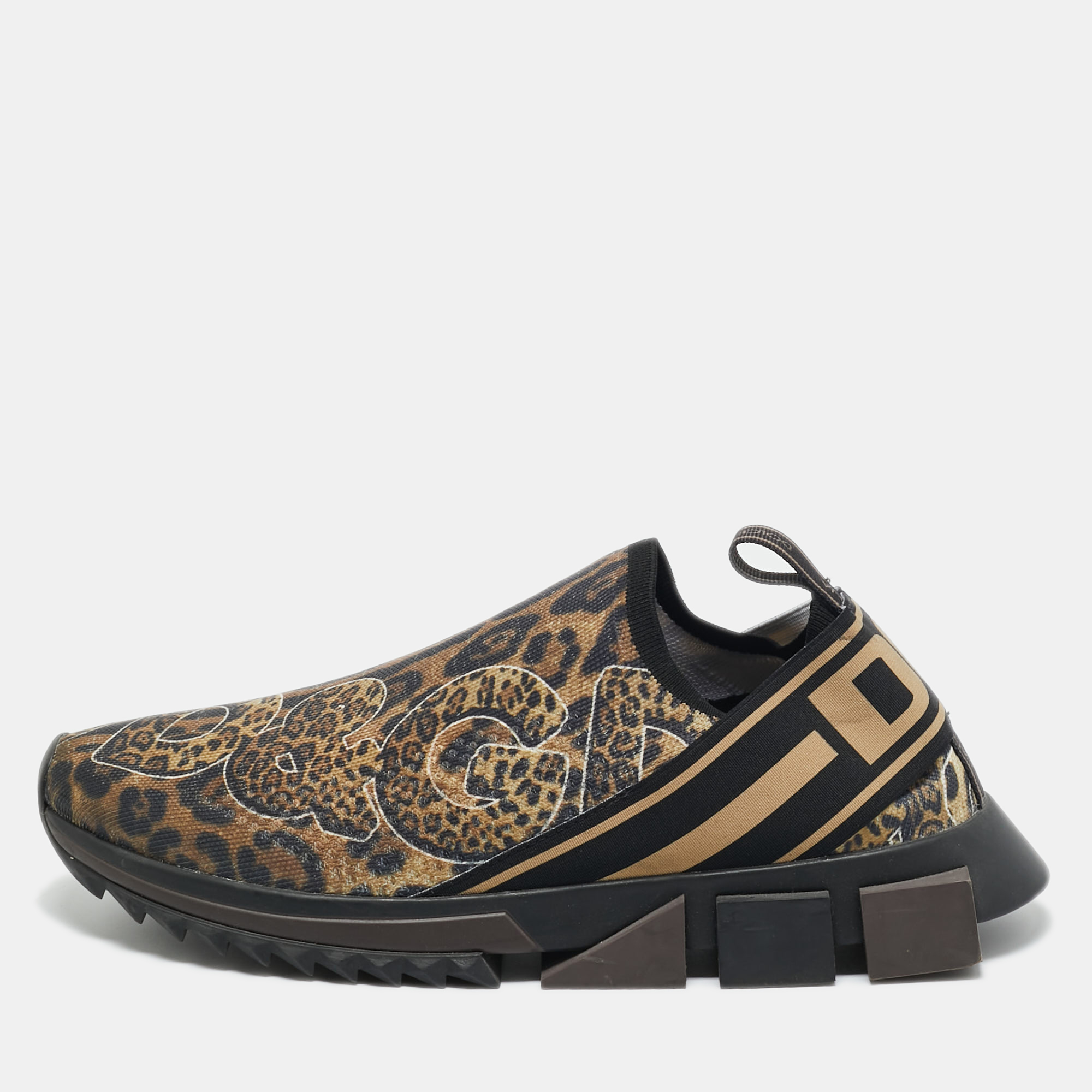 

Dolce & Gabbana Gold/Black Knit Fabric Sorrento Slip On Sneakers Size, Brown