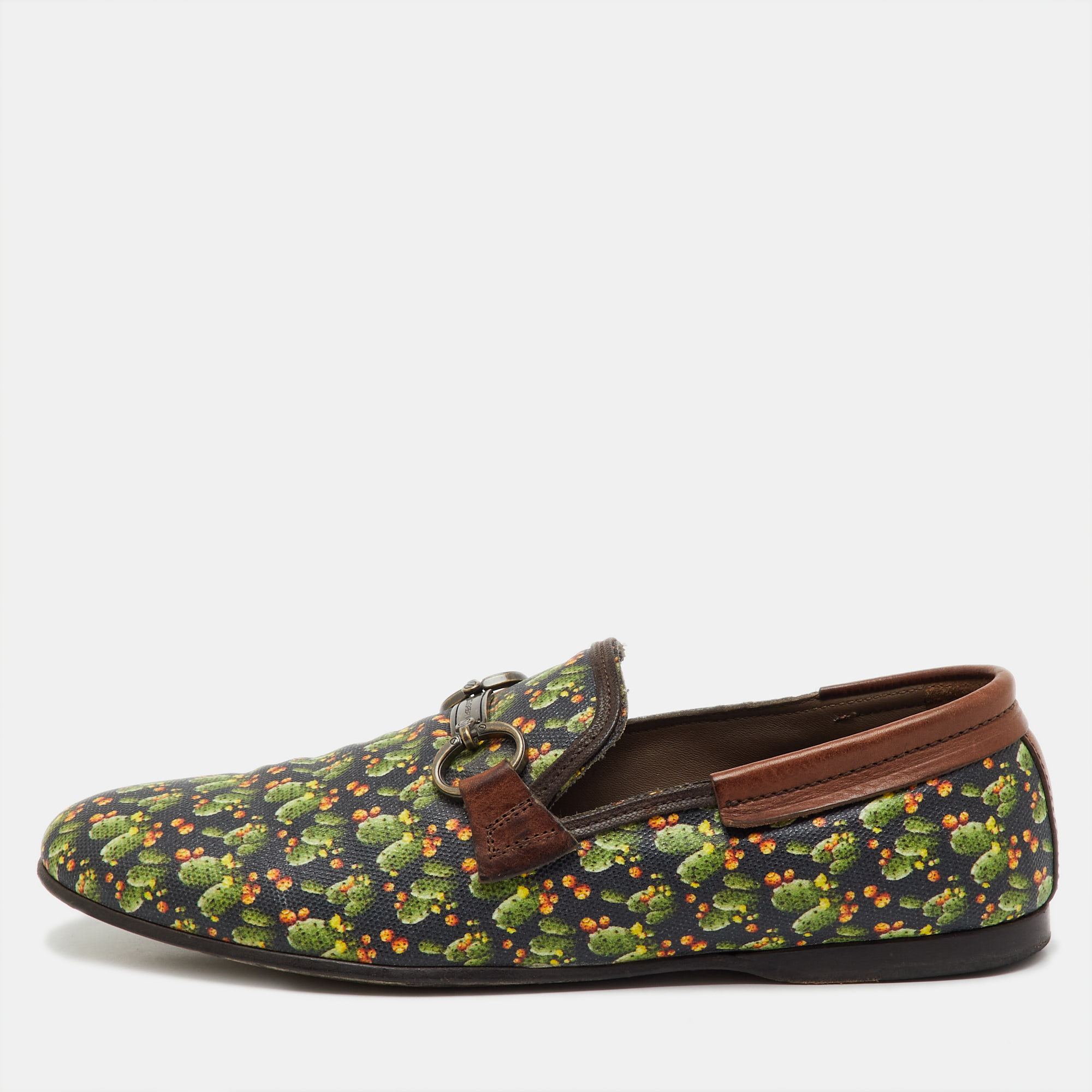 Dolce & Gabbana Multicolor Cactus Print Canvas and Leather Amalfi Smoking Slippers Size 41