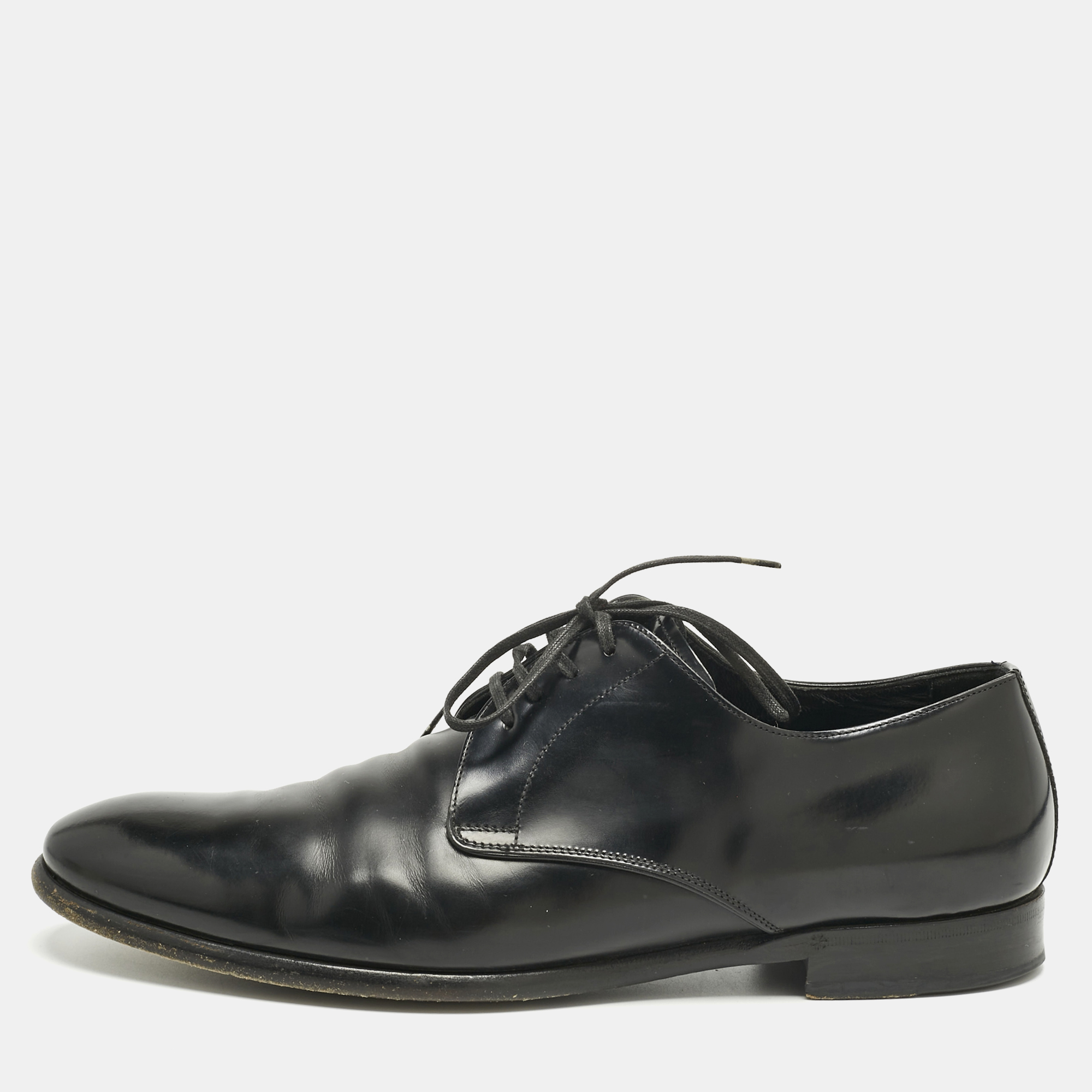Pre-owned Dolce & Gabbana Black Leather Lace Up Oxfords Size 42
