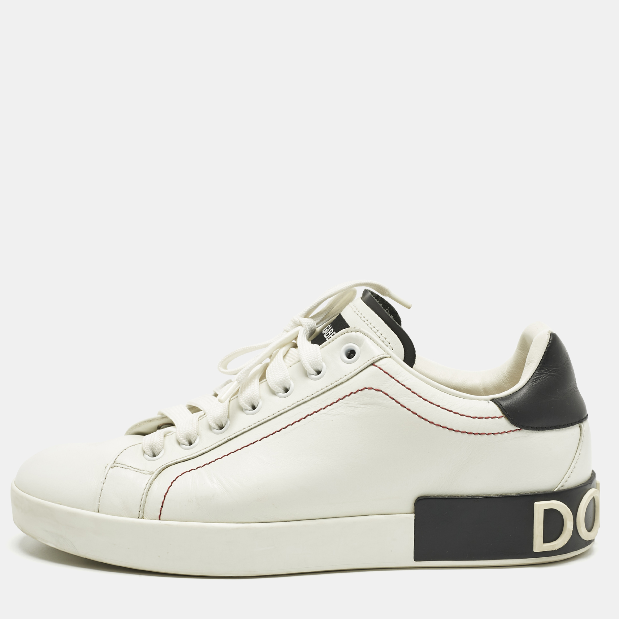 Dolce & Gabbana White/Black Leather Portofino Sneakers Size 41.5