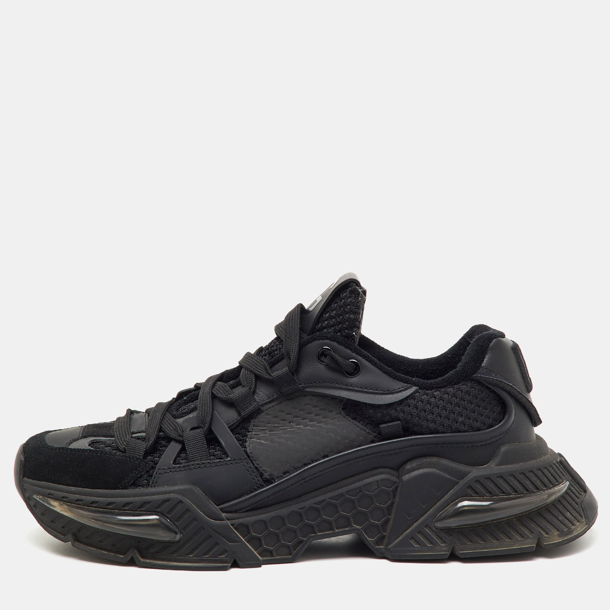 Pre-owned Dolce & Gabbana Black Suede Leather And Mesh Airmaster Sneakers Size 42