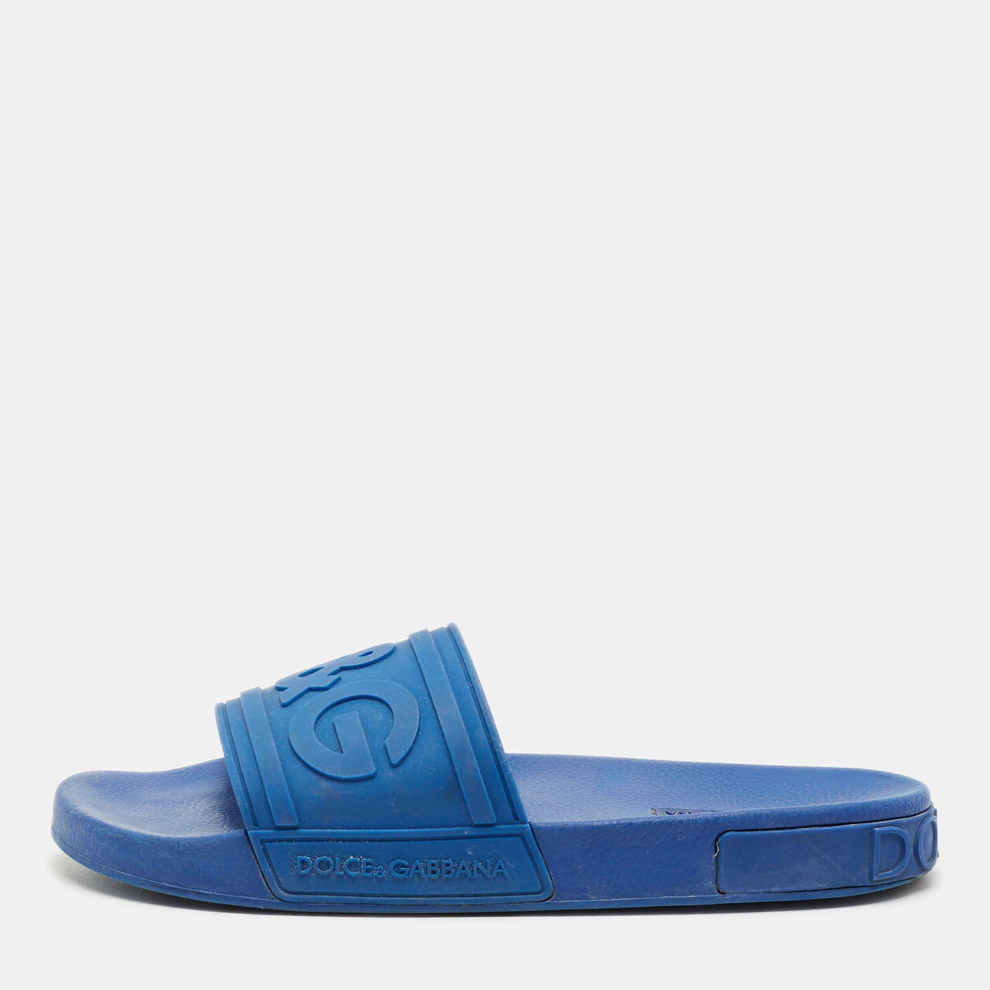 

Dolce & Gabbana Blue Rubber Logo Flat Slides Size