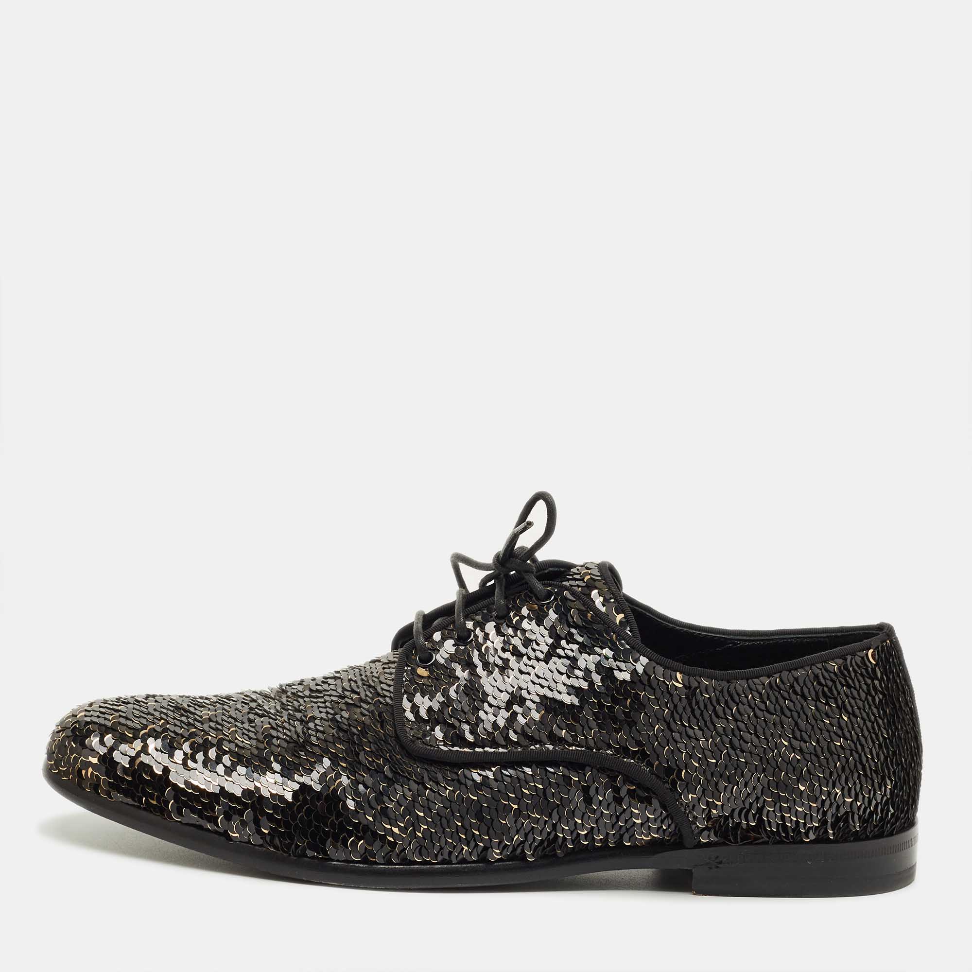 

Dolce & Gabbana Black/Gold Sequin Derby Size 42, Metallic