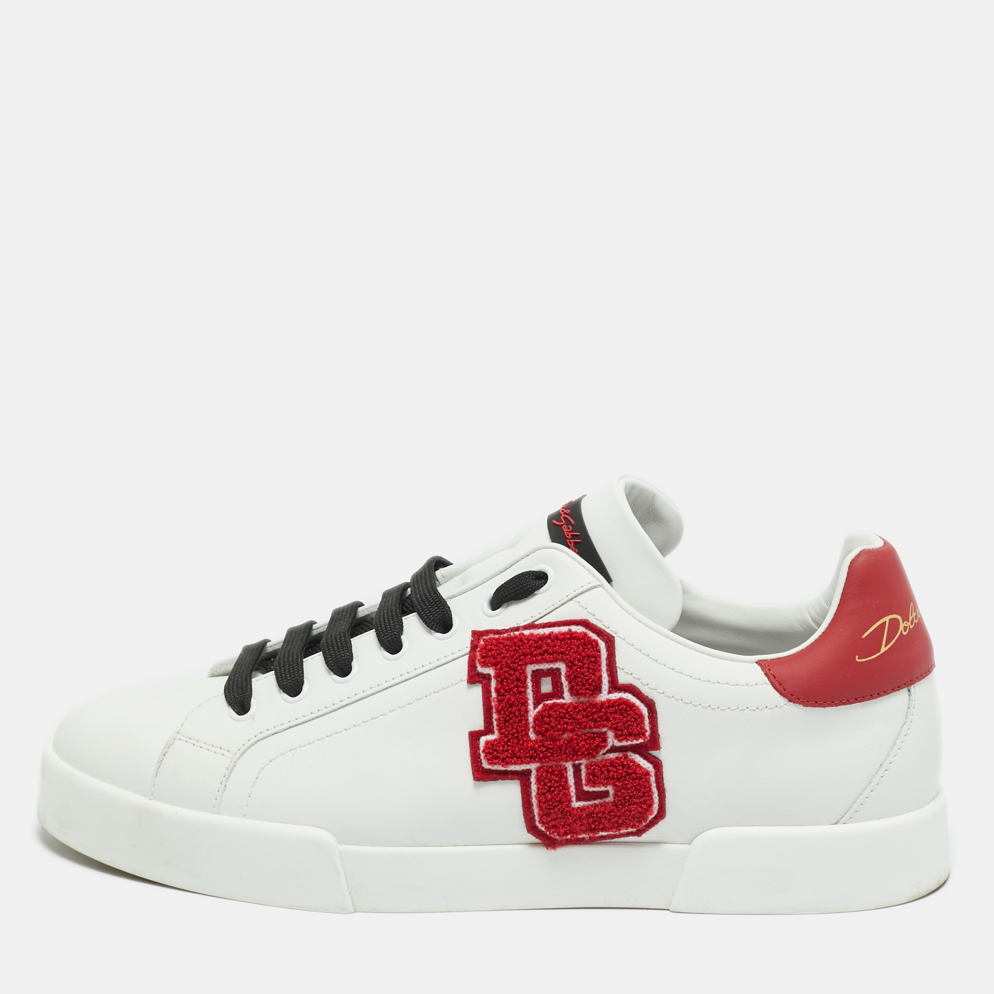 

Dolce & Gabbana White/Black Leather logo Patch Portofino Sneakers Size 43.5