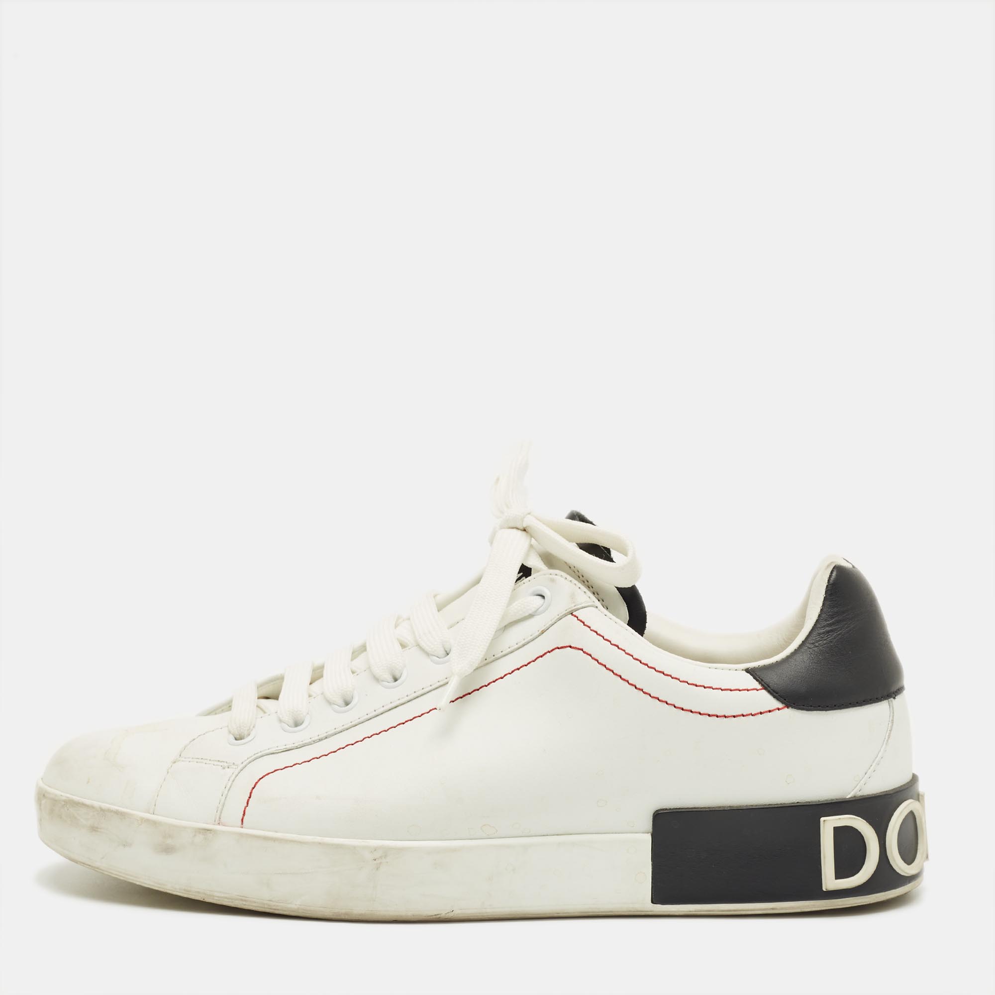 

Dolce & Gabbana White/Black Leather Portofino Low Top Sneakers Size 42.5
