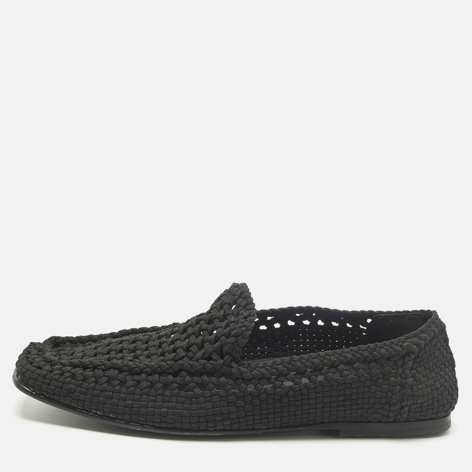 Click to view more detailed imagery on our partner's website Pre-owned Dolce & Gabbana Crochet Size 44 Black Woven Fabric Loafers